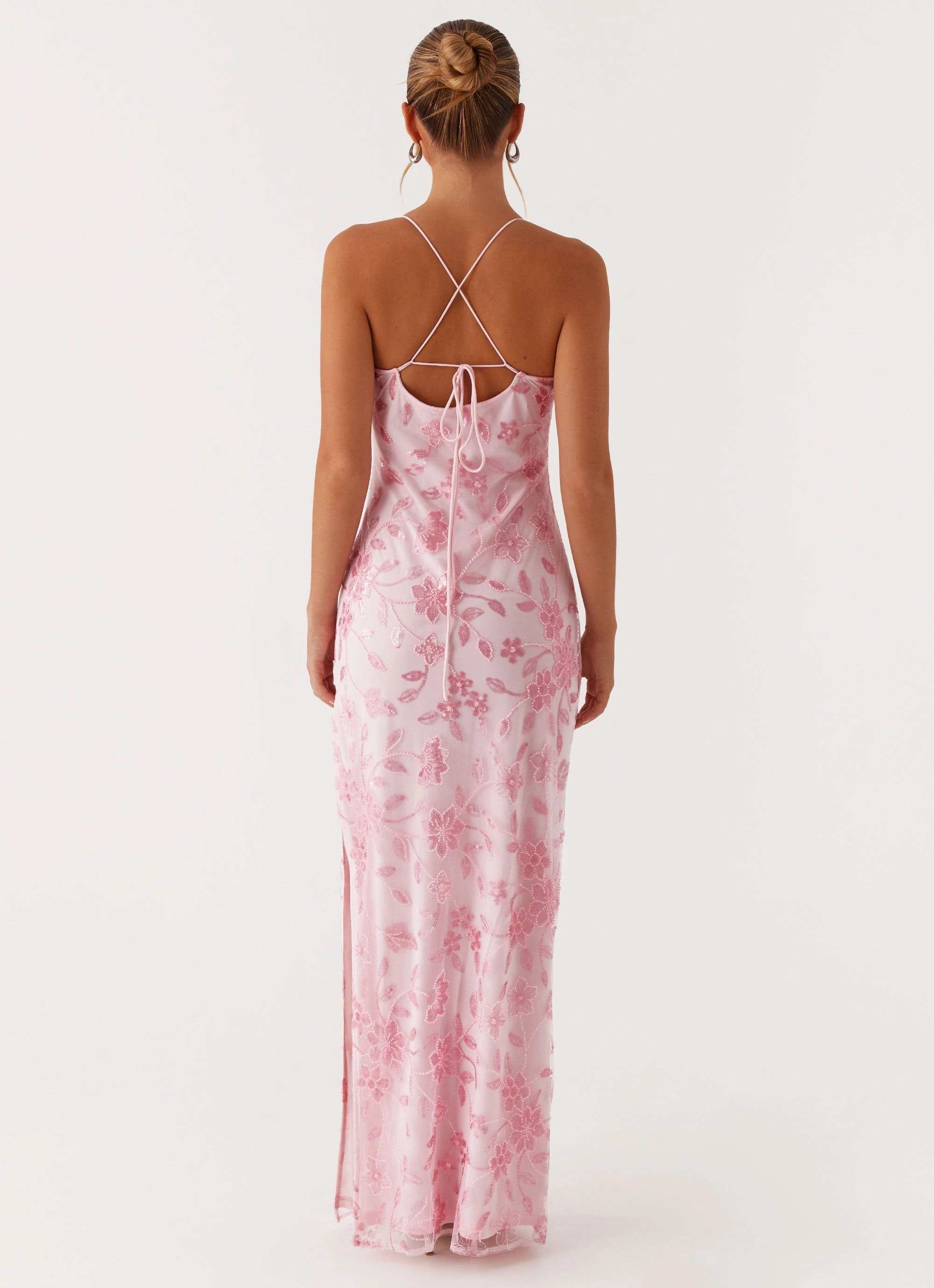 Bright Lights Beaded Maxi Dress - Pink Applique-Detail