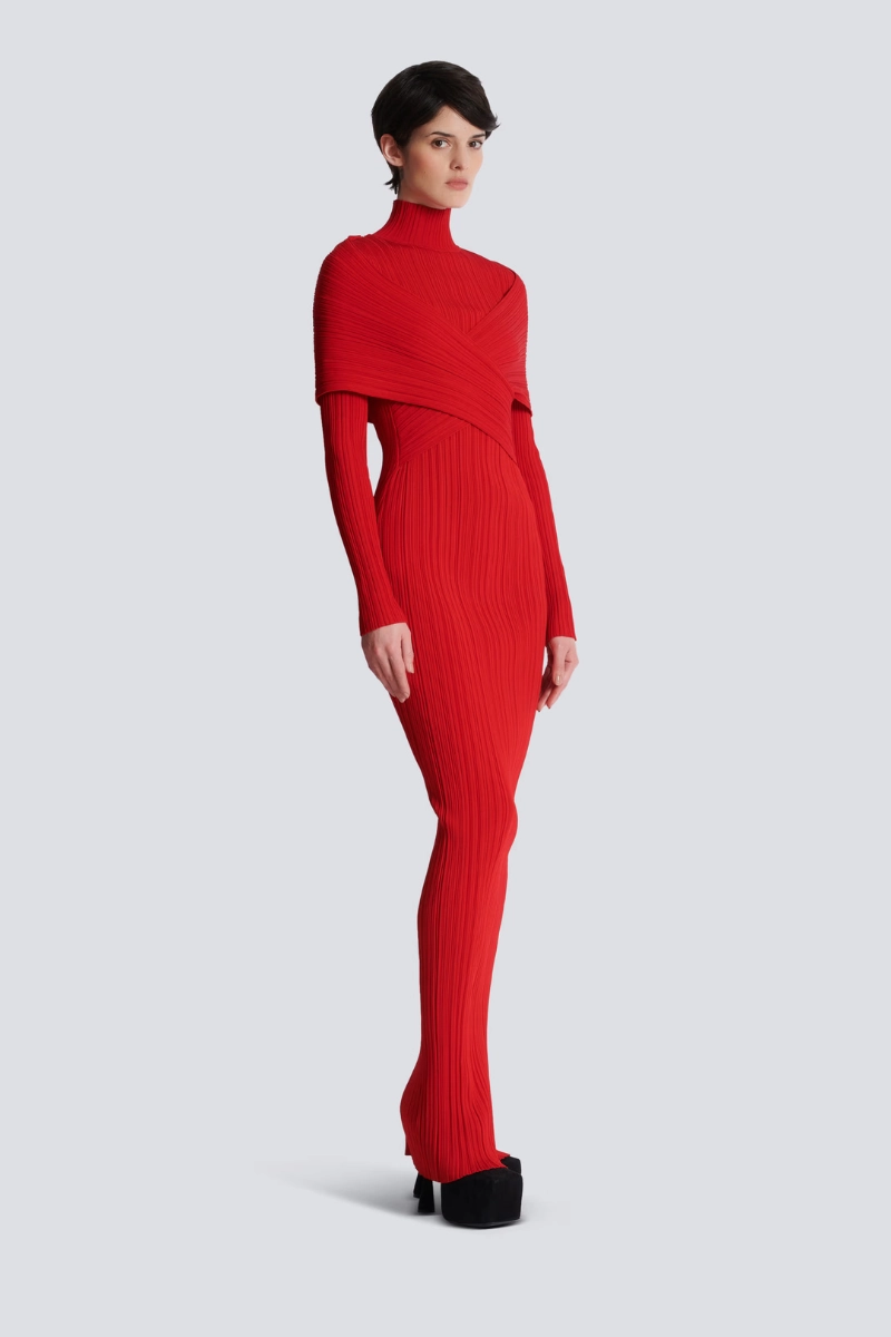 Street Casual Vibrant Tone Long Pleated Knit Dress