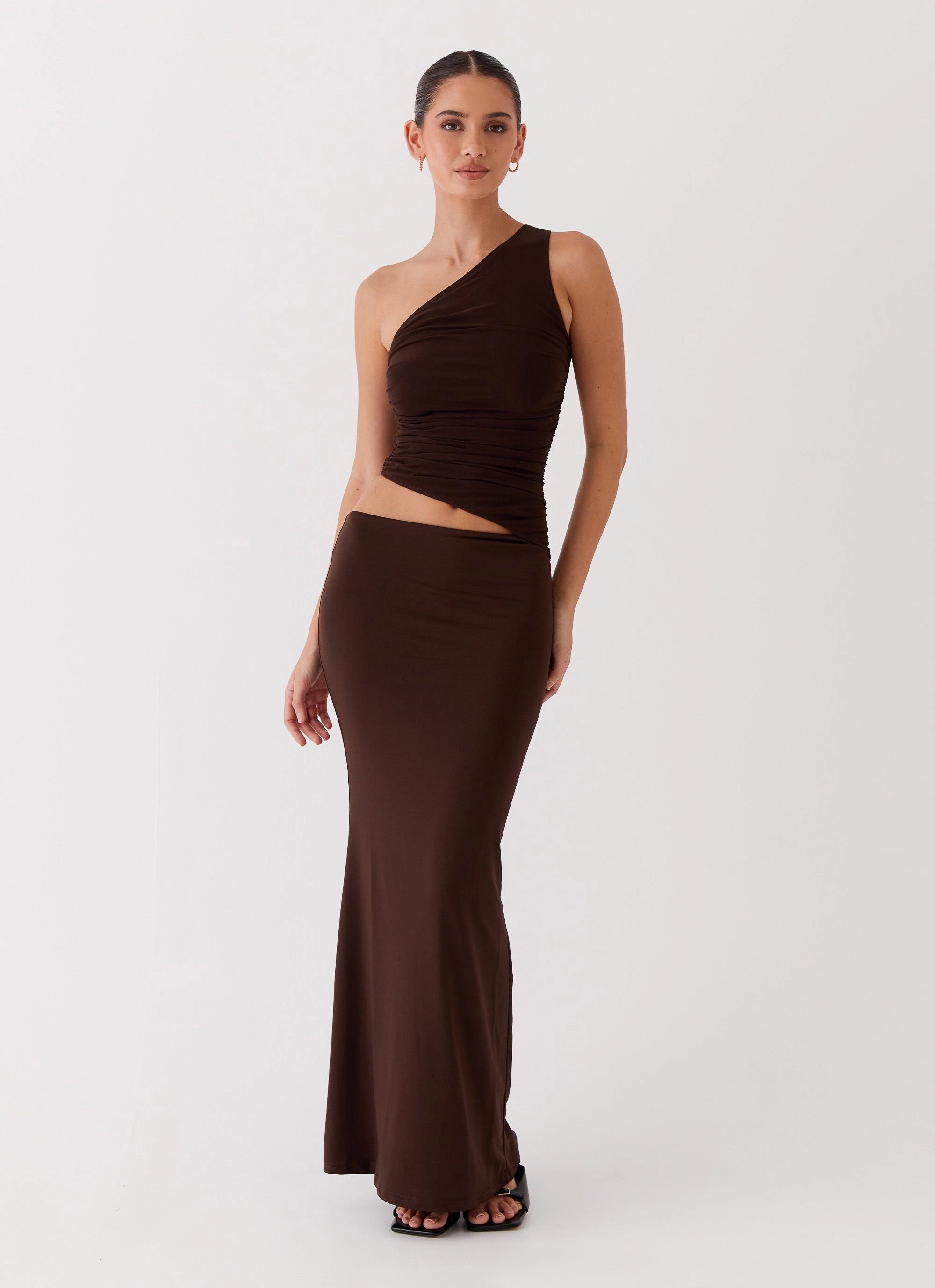 Chill Mode Kind Glow Seranella One Shoulder Maxi Dress - Chocolate