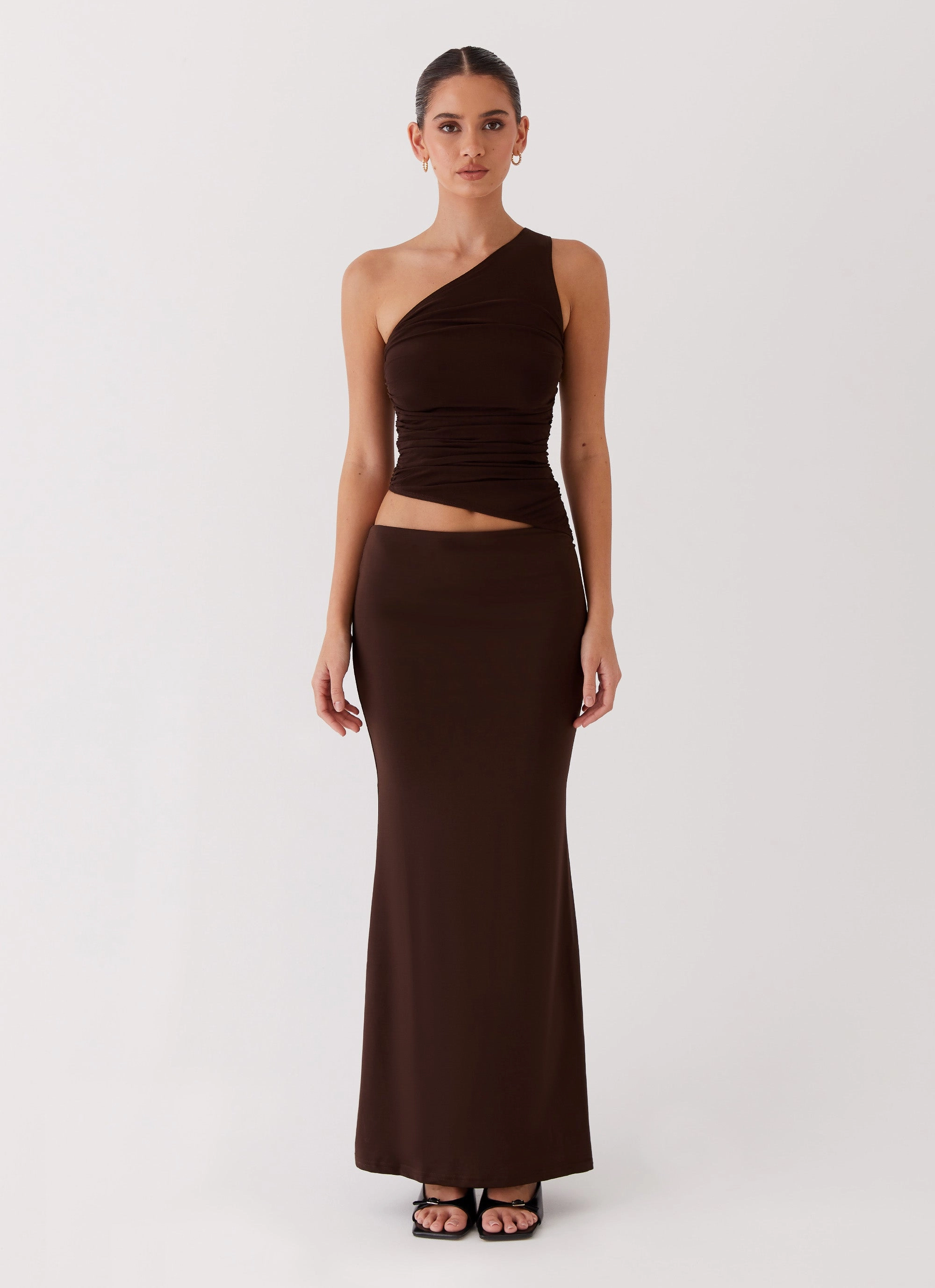 Seranella One Shoulder Maxi Dress - Chocolate Casual day-to-night piece
