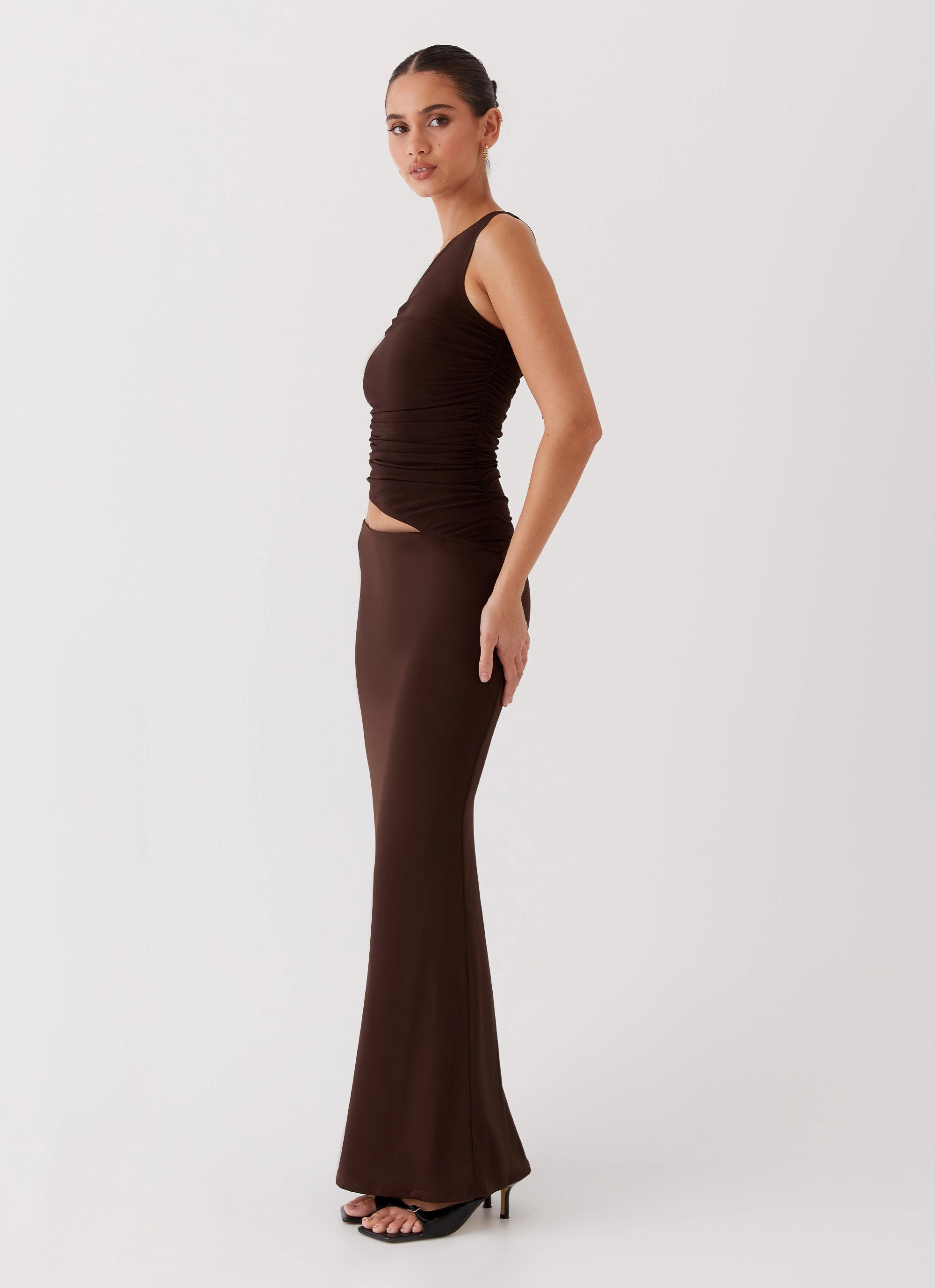 Seranella One Shoulder Maxi Dress - Chocolate Designer-Label