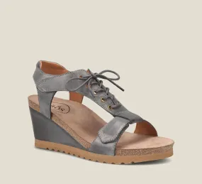 Women's Tie Wish Wedge Sandal In Grey Slide On Cushioned