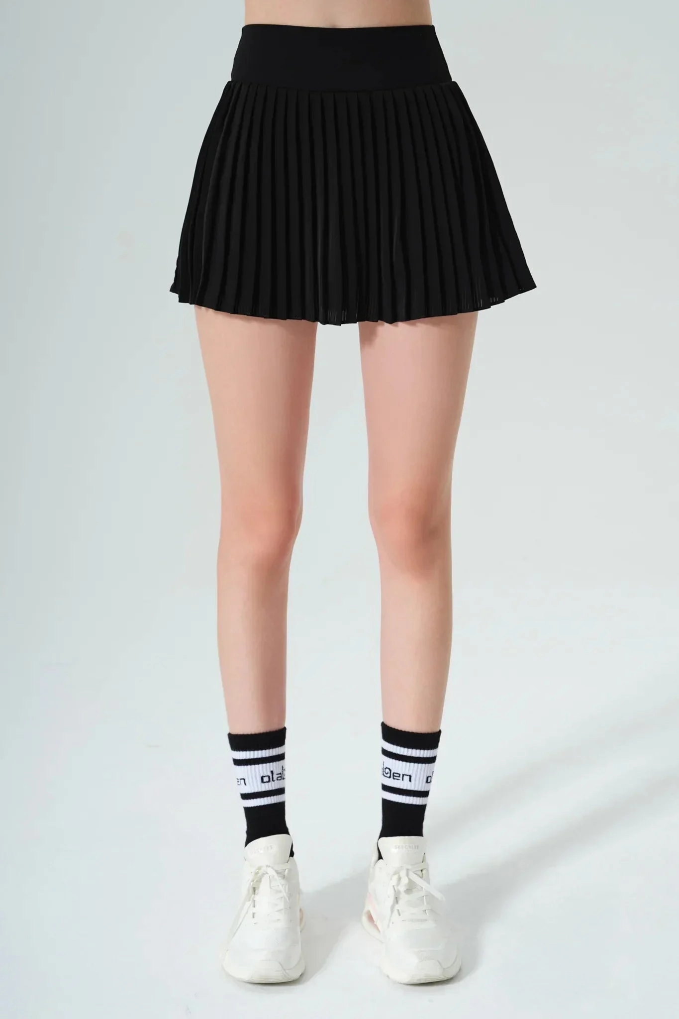 Elite Pleated Skirt - Black Microfiber Blend Fabric Performance Look