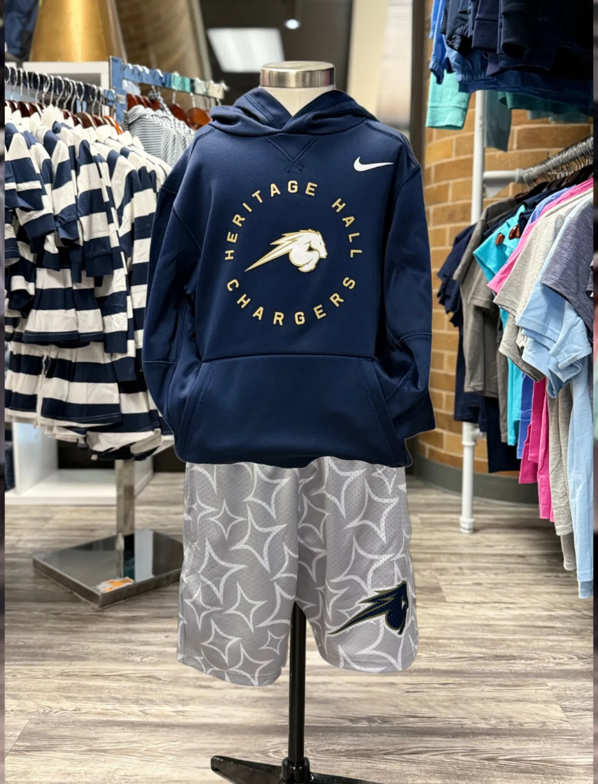 Youth Therma Hoodie, navy, circle Heritage Hall Chargers Cozy Fleece