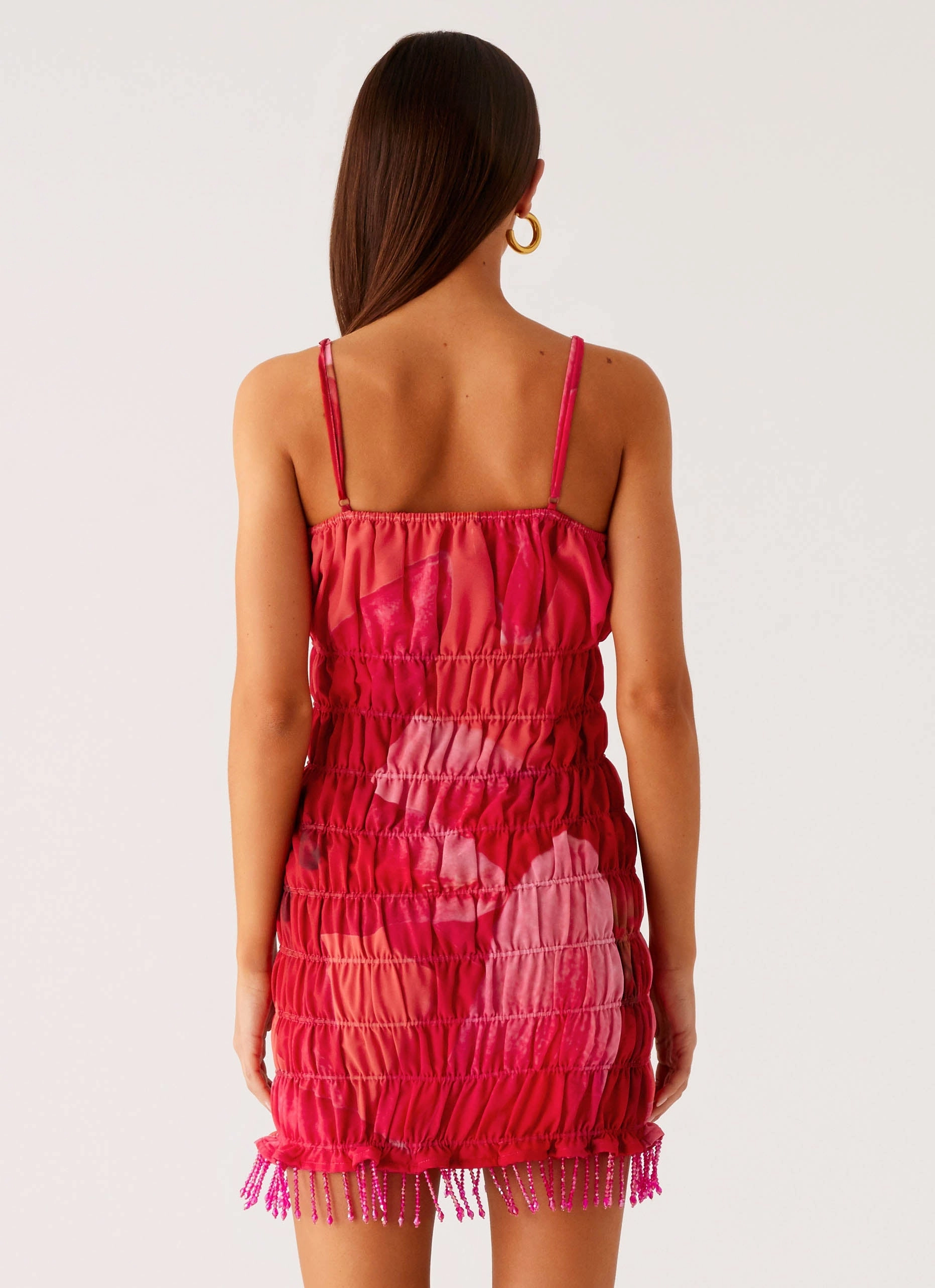 Refresh Me Chiffon Mini Dress - Peach Watermelon Flower Dance Night