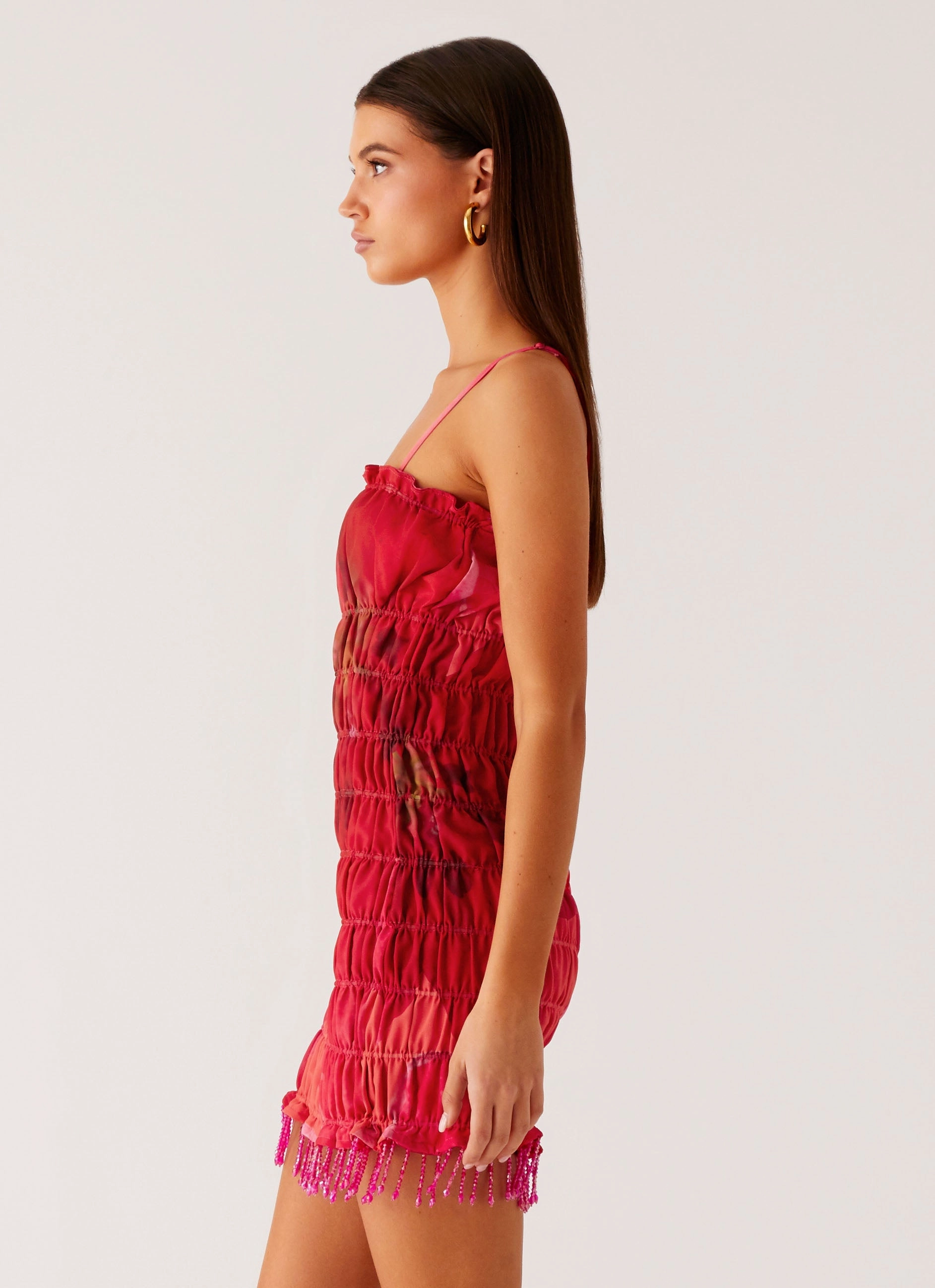 Comfortable and Fashionable Playful Twist Refresh Me Chiffon Mini Dress - Peach Watermelon Flower