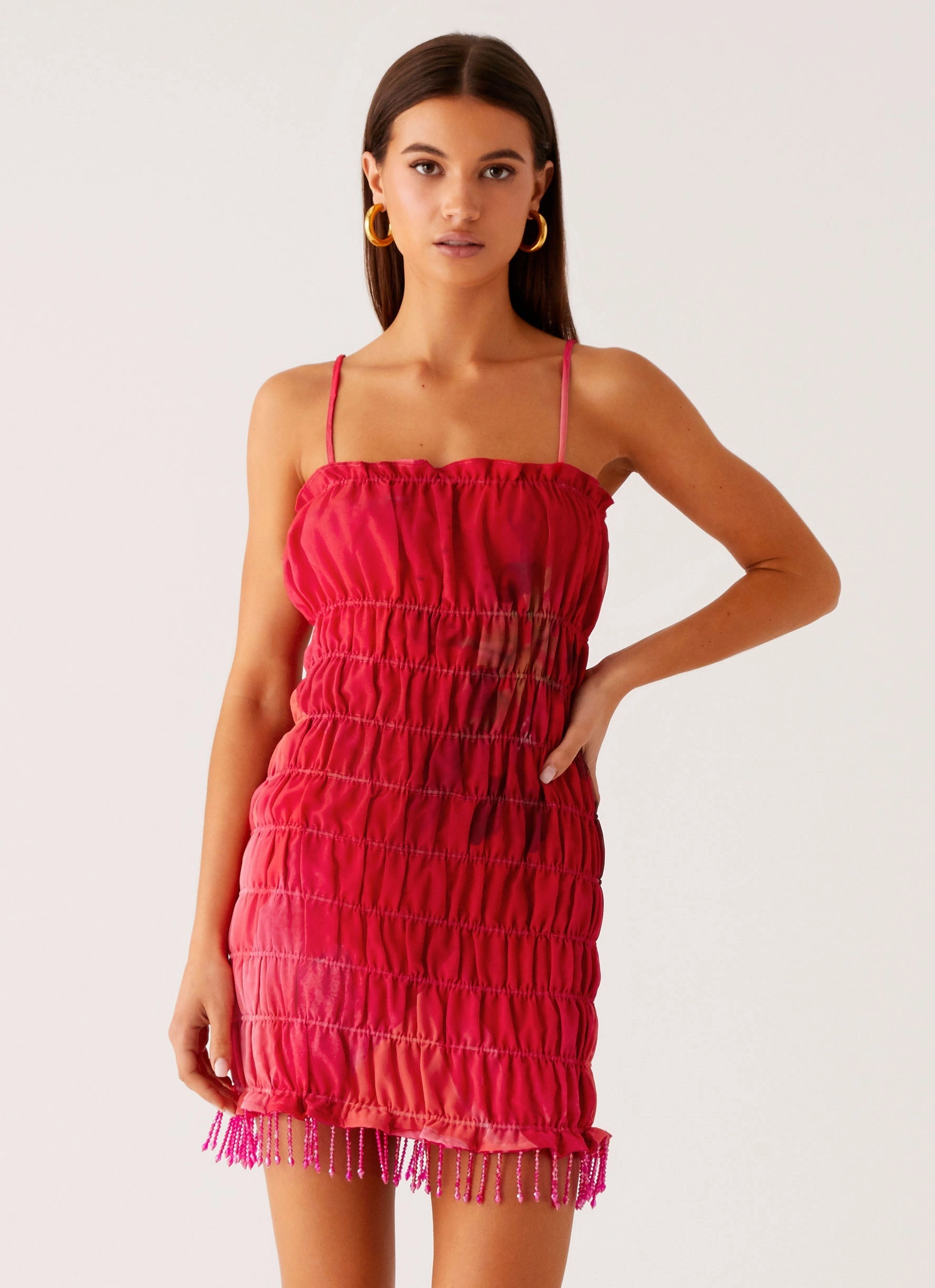 Refresh Me Chiffon Mini Dress - Peach Watermelon Flower Fluid movement