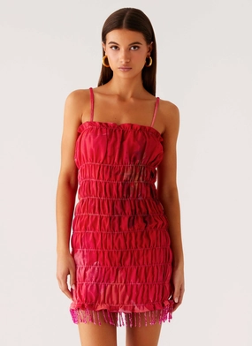 Flowy summer gown Refresh Me Chiffon Mini Dress - Peach Watermelon Flower