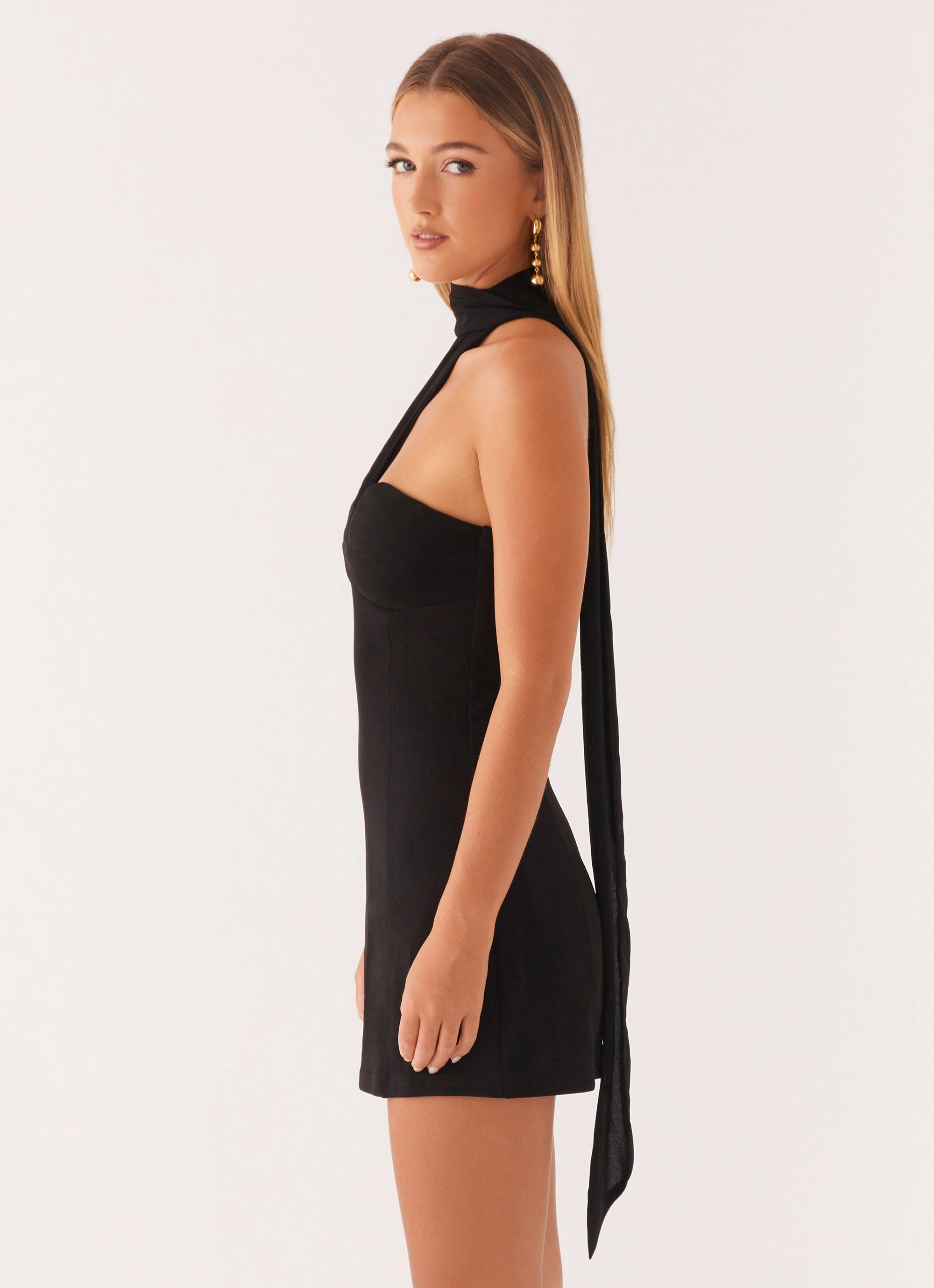 Sirena Mini Dress - Black Sleek and Flattering Silky Surface