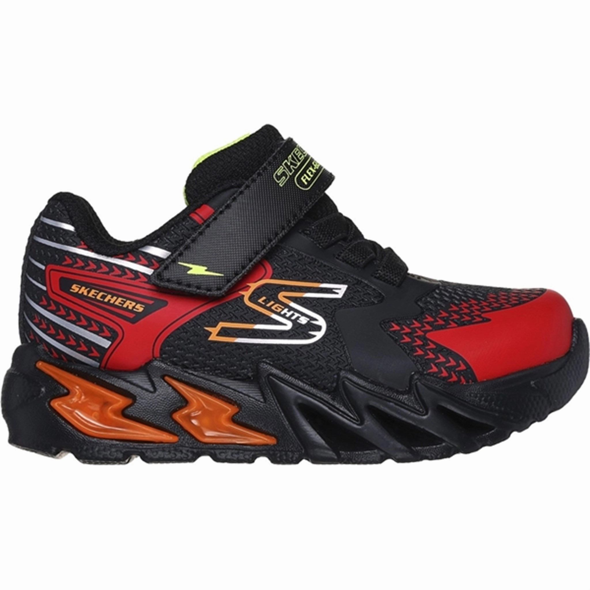 Skechers Boys Flex Glow Bolt Sneakers Black Red Dual Density Outsoles