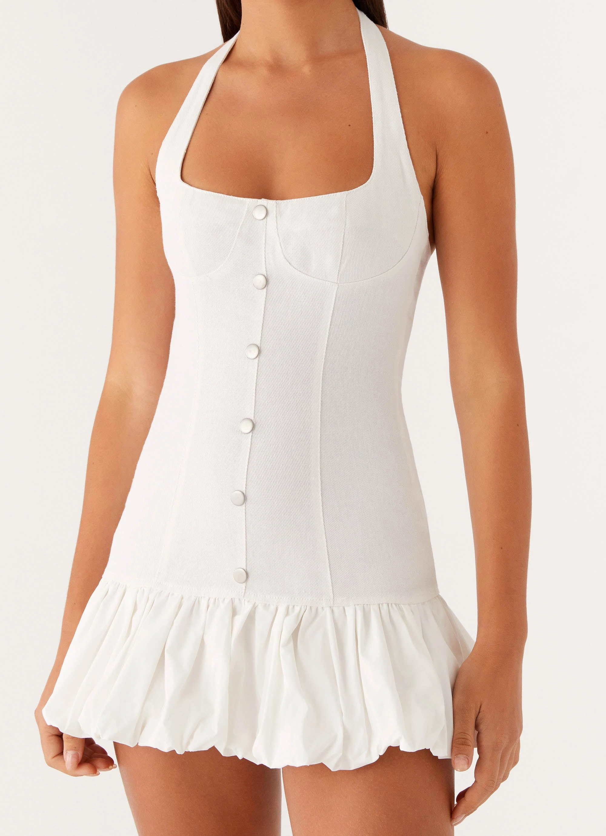 Georgina Denim Mini Dress - White Day Ready Fit For All