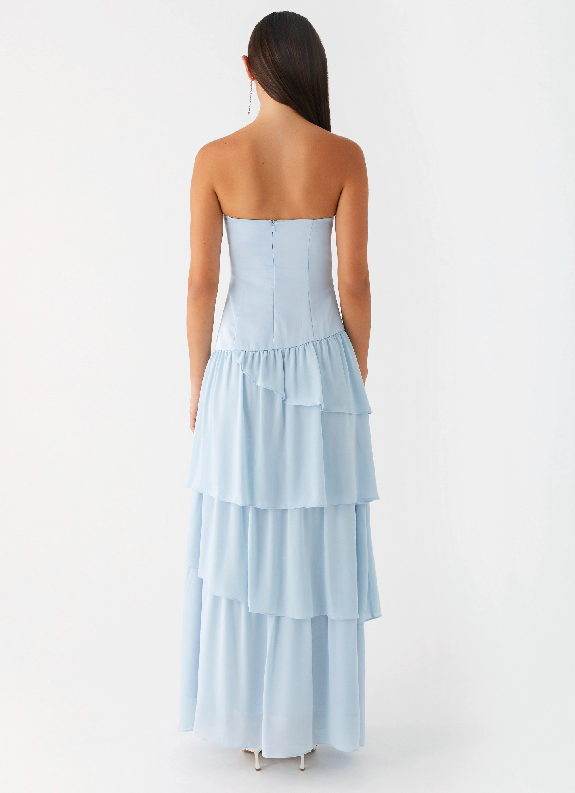 High Waist Draped Layer Our Story Maxi Dress - Pastel Blue