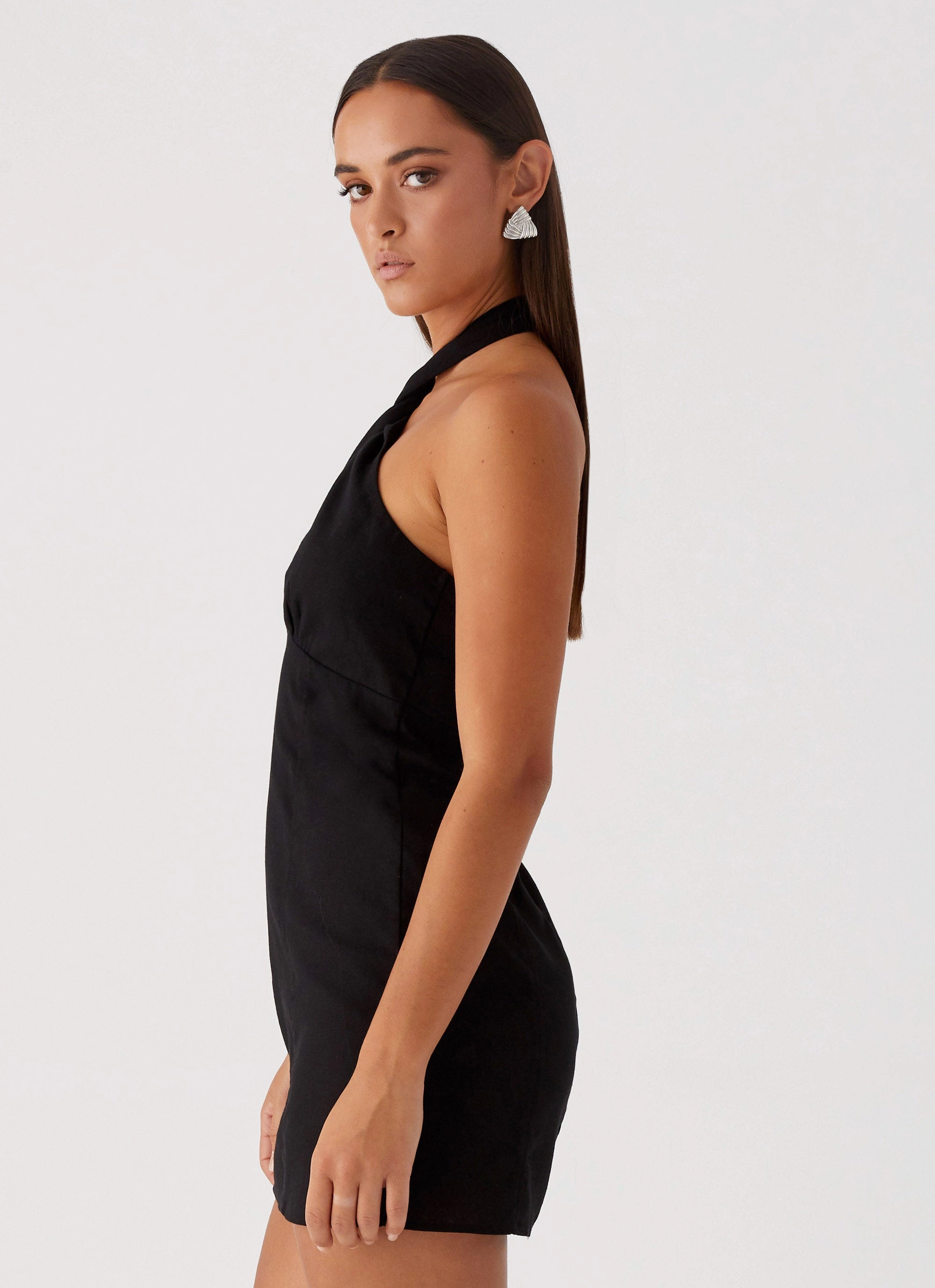 Sabine Linen Mini Dress - Black Style focused
