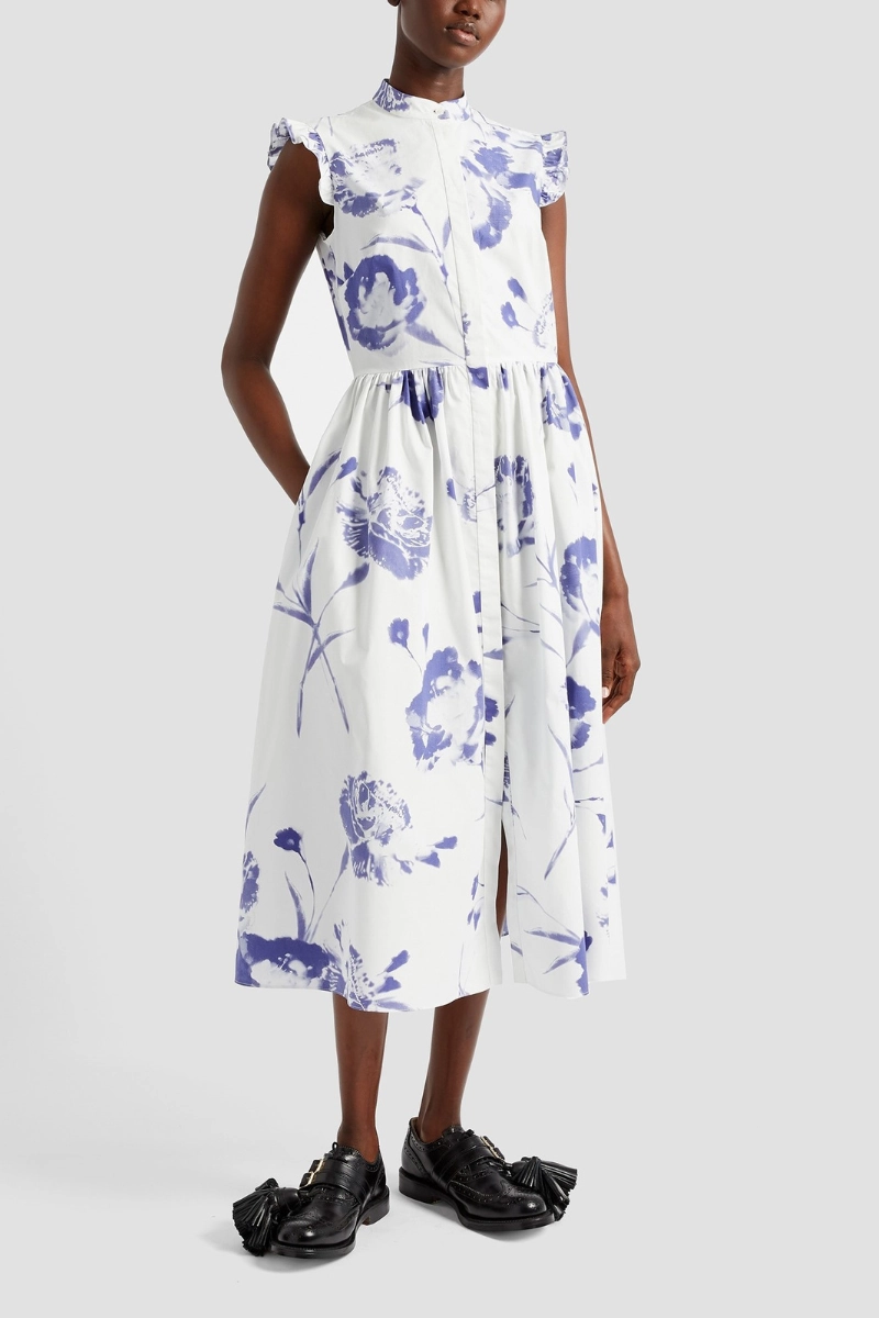 Sun-Protective Printed-Fabric Sleeveless Flared Midi Dress