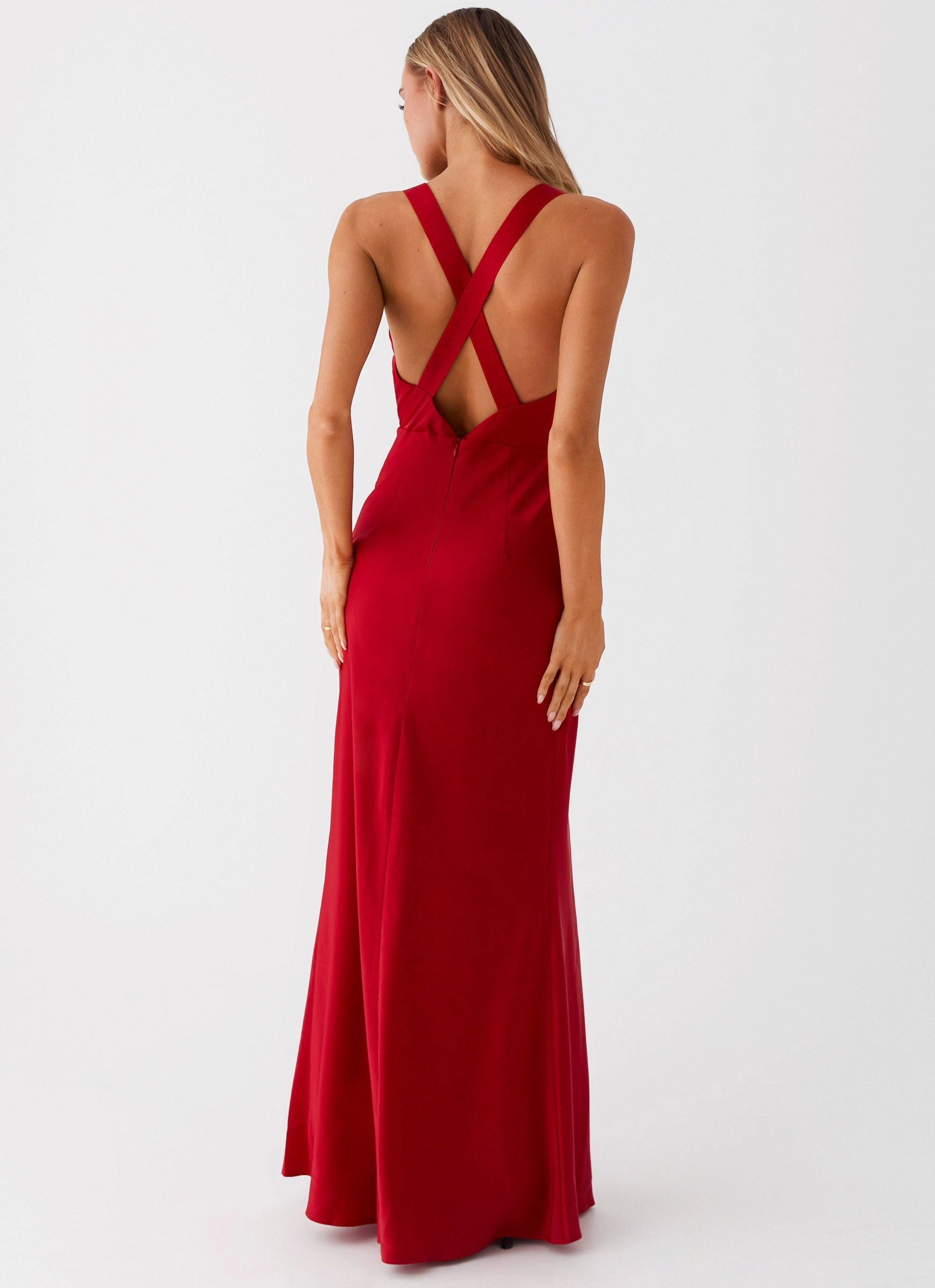 Sophisticated Waist Fit Modern Design Slyvia Maxi Dress - Red