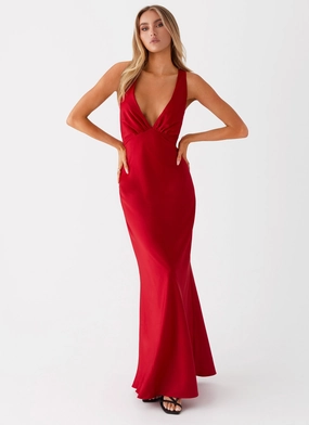 Slyvia Maxi Dress - Red Party Perfect Panelled-Design