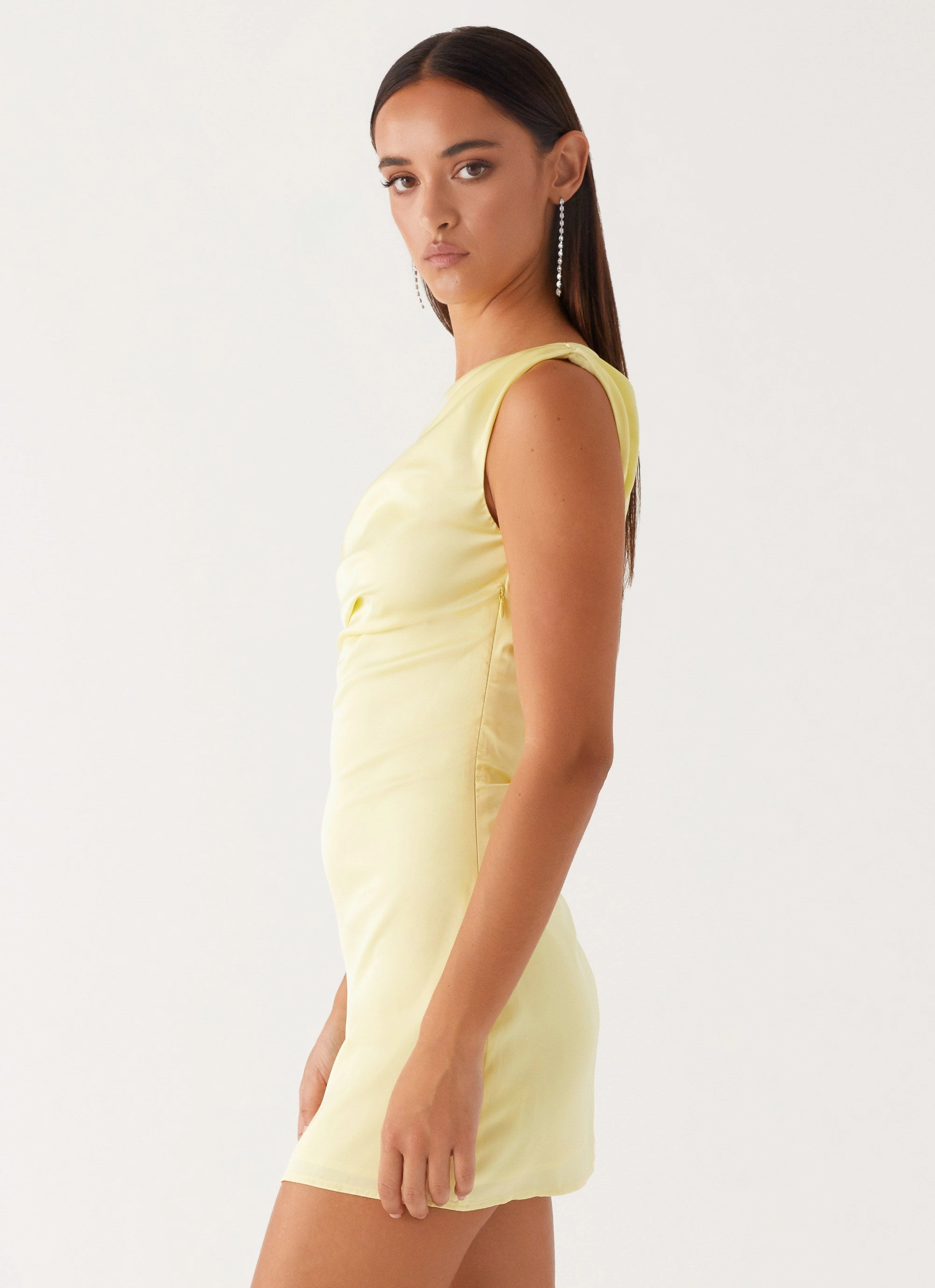 Stretch-Recovery Heart Of Glass Satin Mini Dress - Yellow