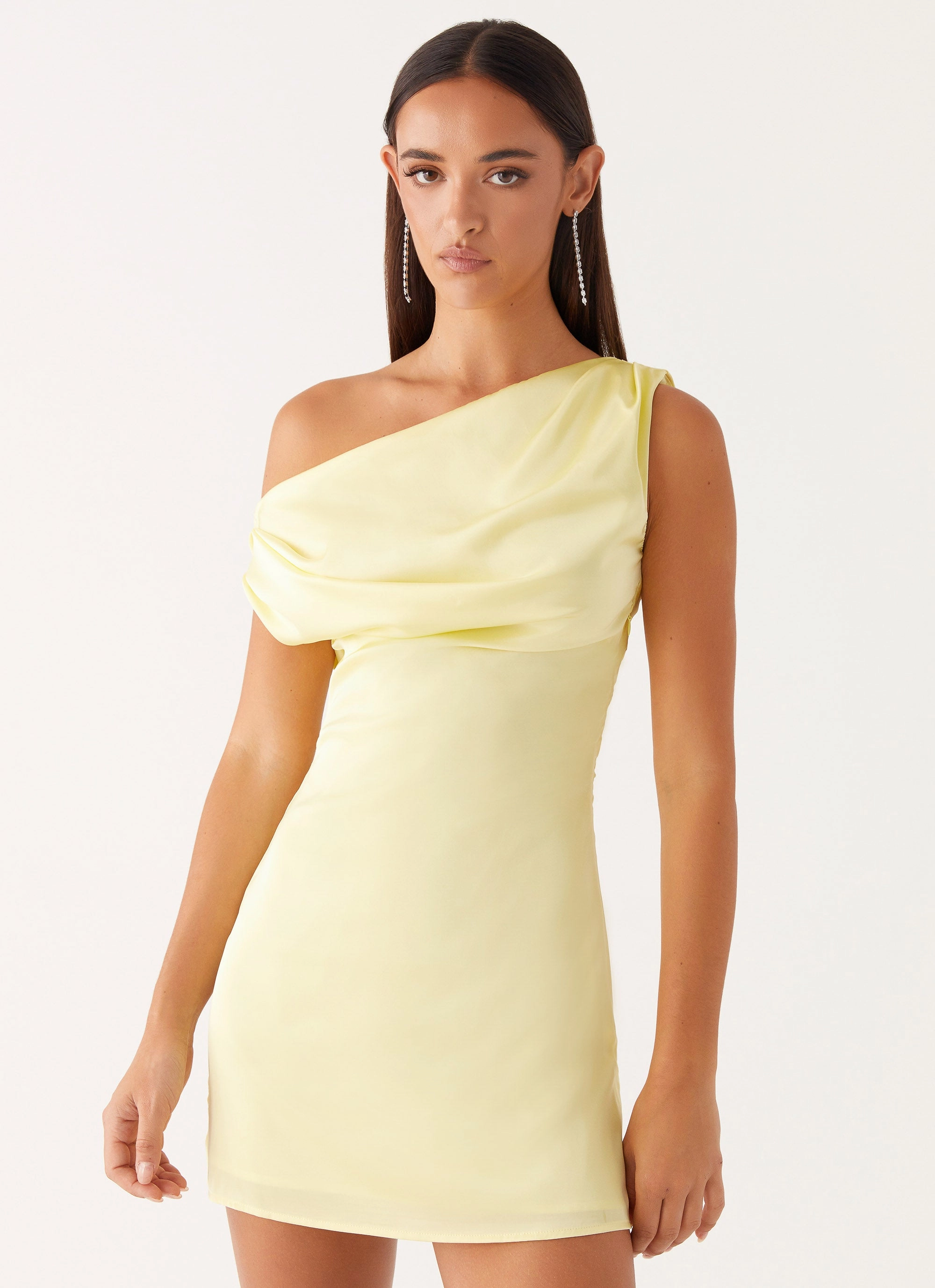 Softly Structured Heart Of Glass Satin Mini Dress - Yellow