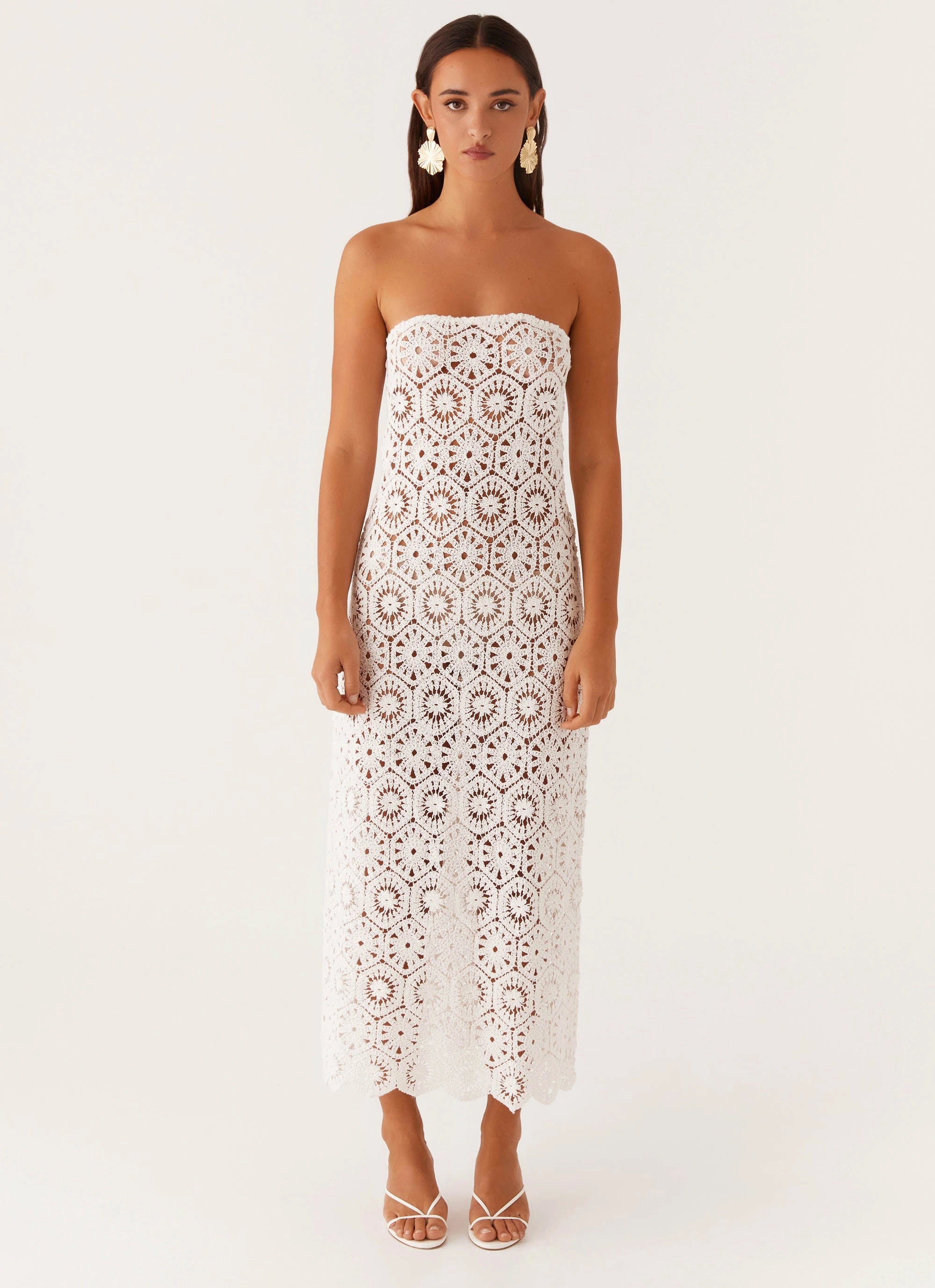 Decorative-Design Kingsly Crochet Maxi Dress - White