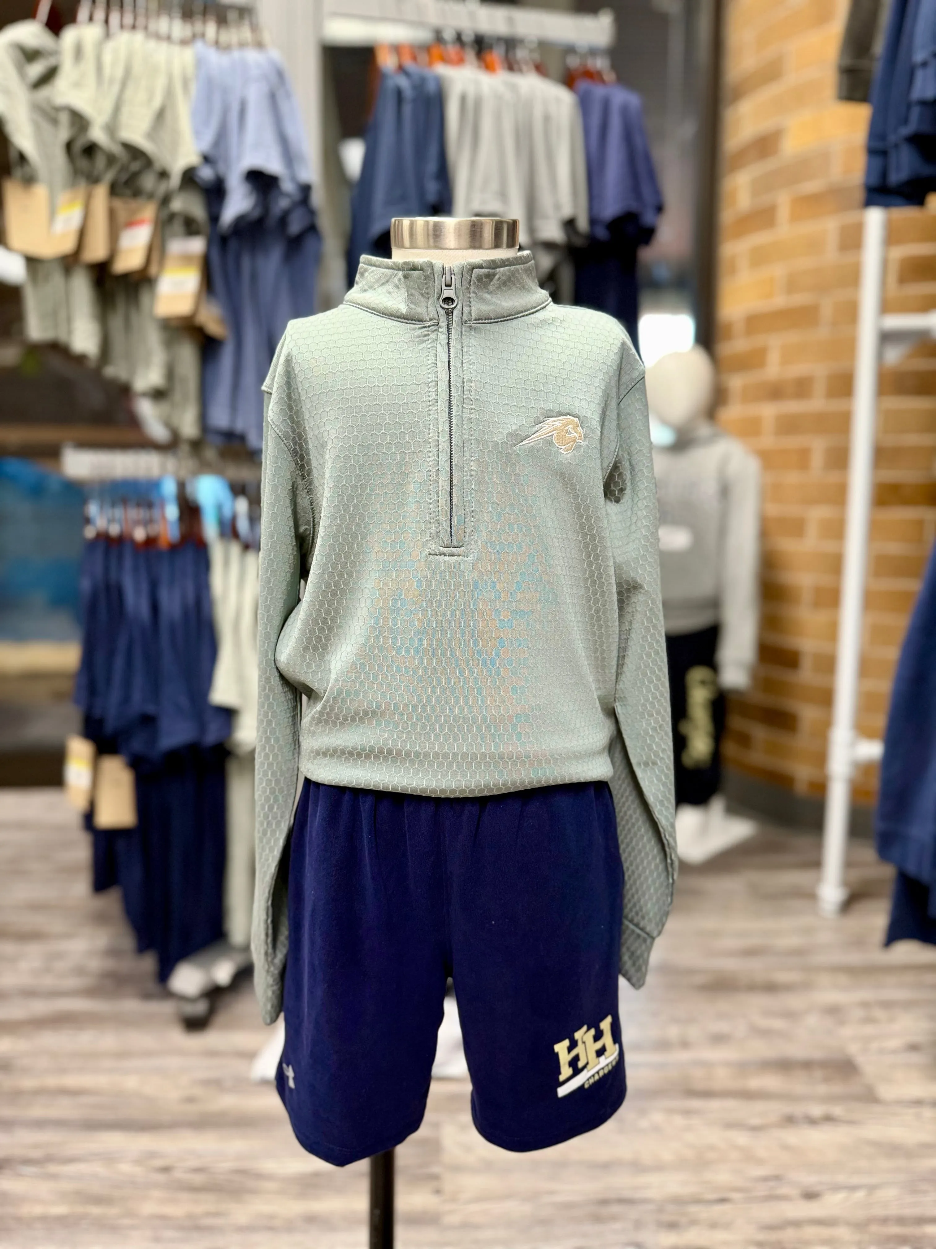 Poolside Relax Youth Textured 1/4 zip, grey, Charger Horse