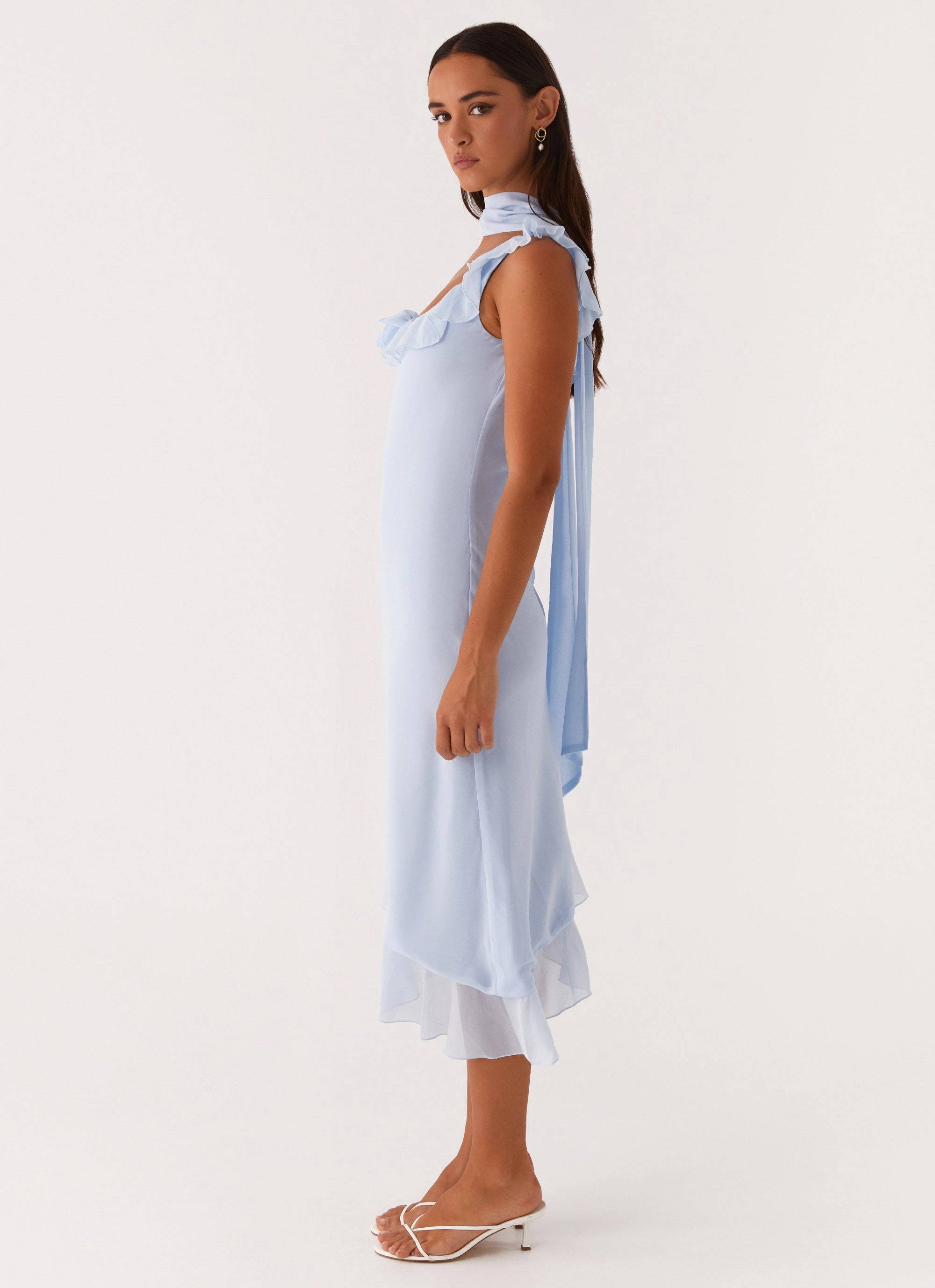 Fariday Midi Dress - Blue Layered Comfort Wear Flare Hem