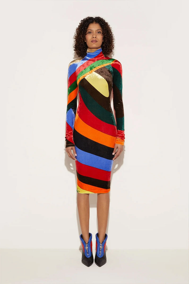 Iride-Print Velvet Dress relaxed elegance