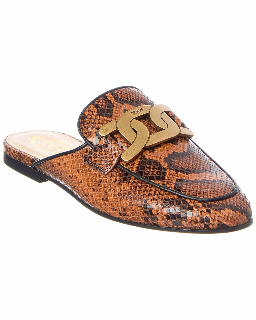 TOD??s Snake-Embossed Leather Mule Quick Beach Shoes Comfortable Step Sandal
