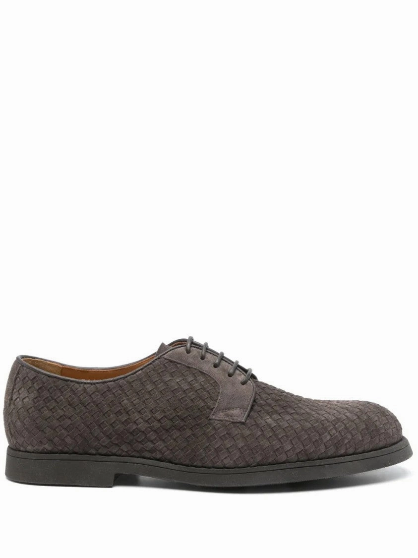 Woven Leather Derby Shoes With Lace-Up Closure Classic Cut Base Support