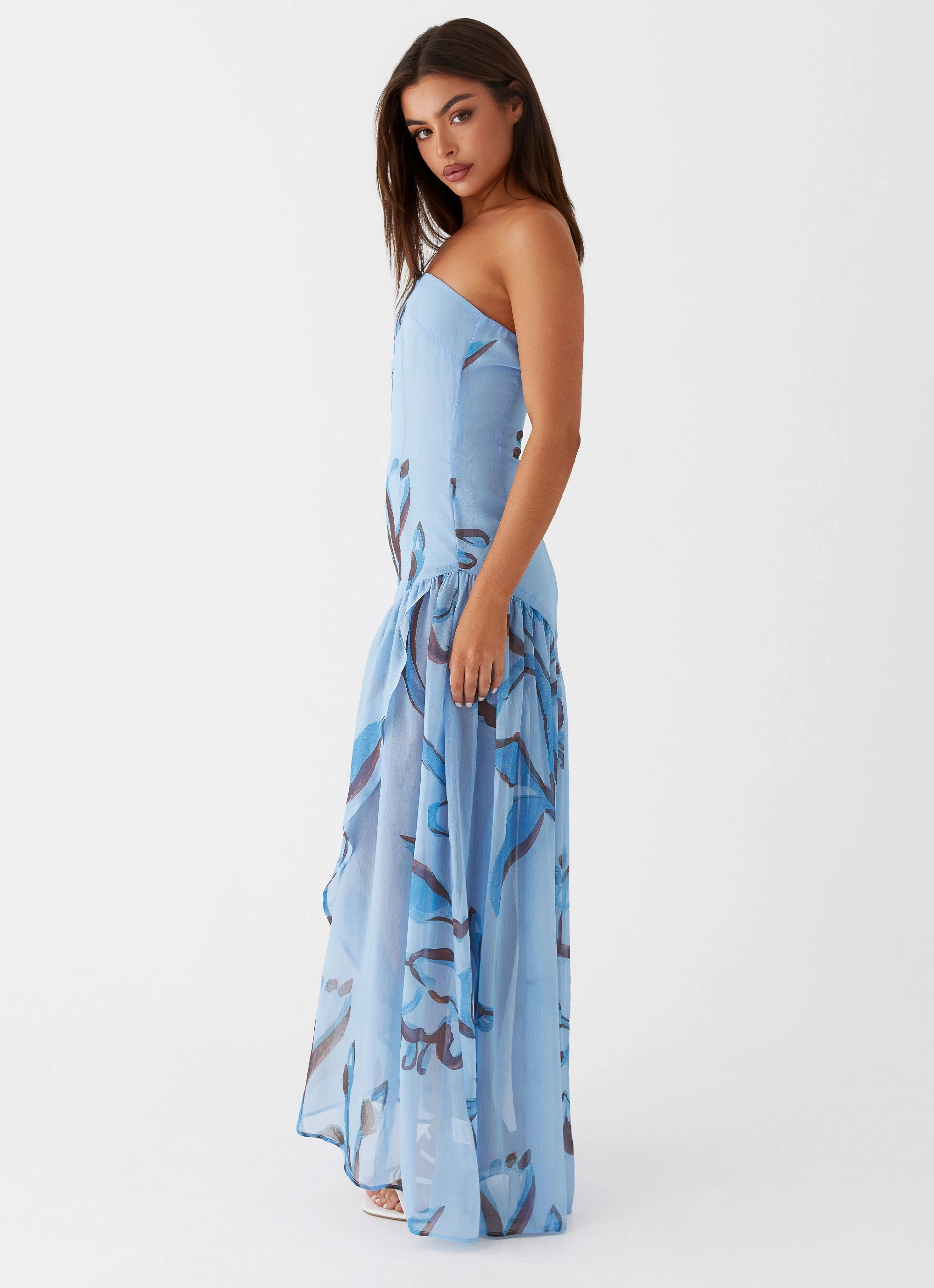 Solaris Strapless Maxi Dress - Blue Floral Natural Aesthetic