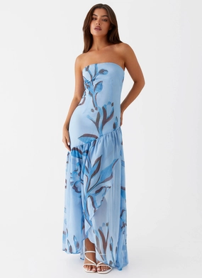 Solaris Strapless Maxi Dress - Blue Floral Stylish and Simple Special-Edition