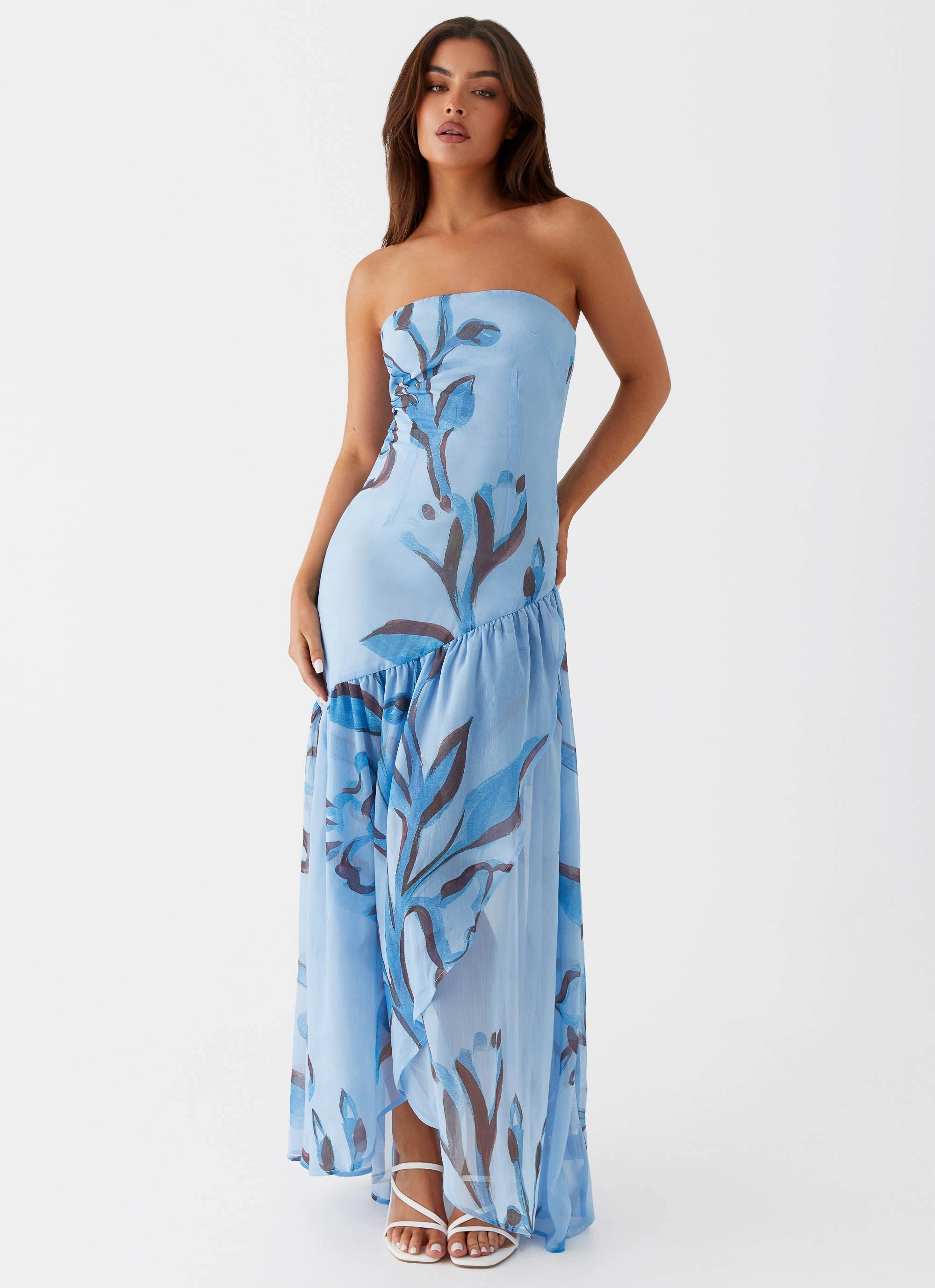 Solaris Strapless Maxi Dress - Blue Floral Stylish and Simple Special-Edition