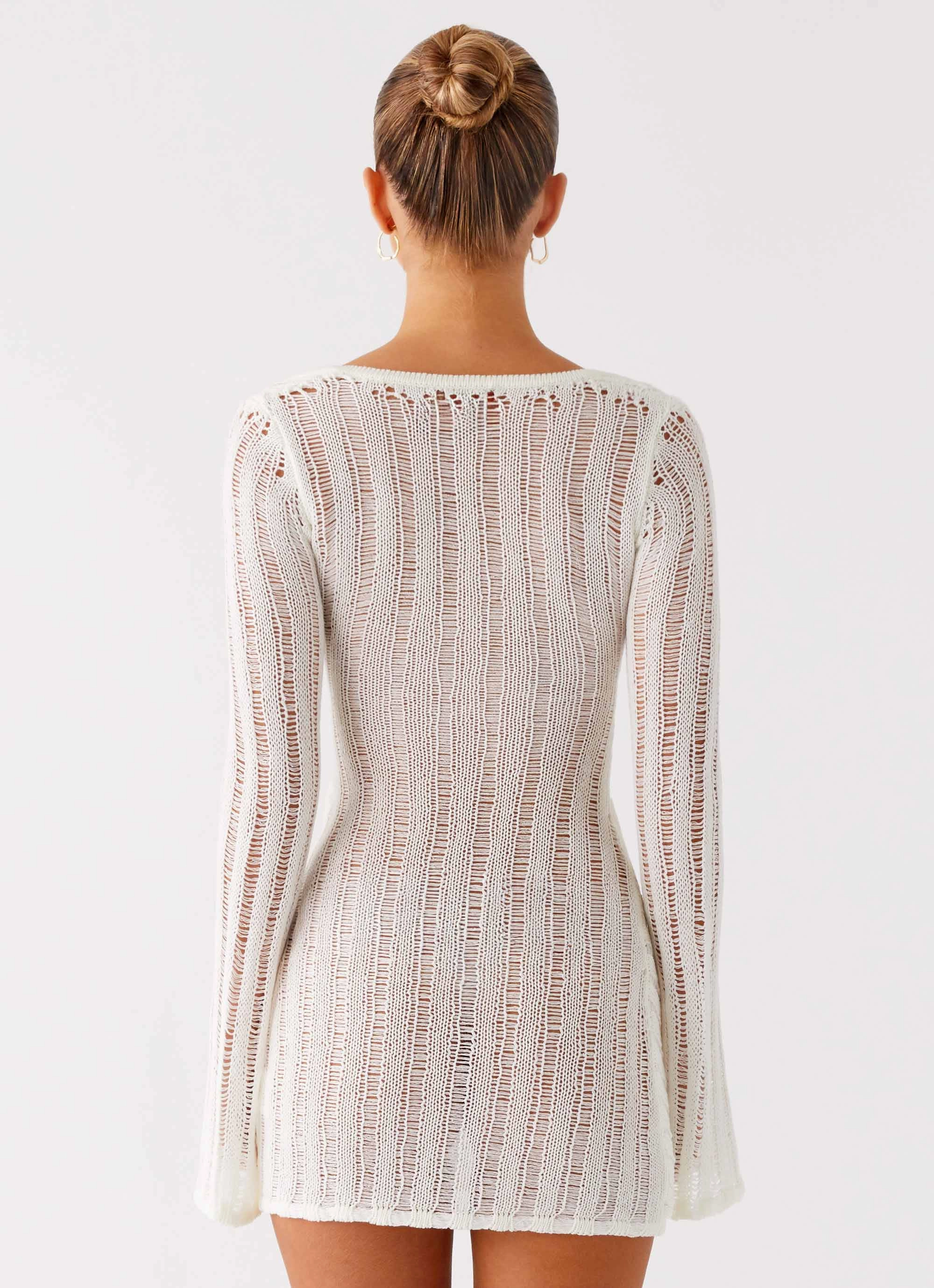 Sorelle Long Sleeve Twist Mini Dress - Ivory Dropped-Waist