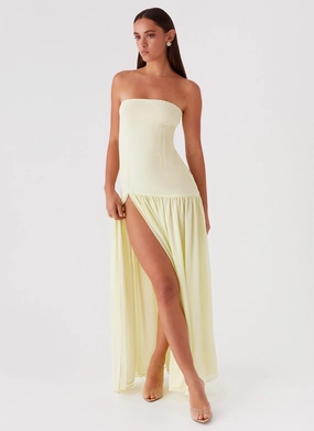 Airy Silk Eden Strapless Maxi Dress - Yellow