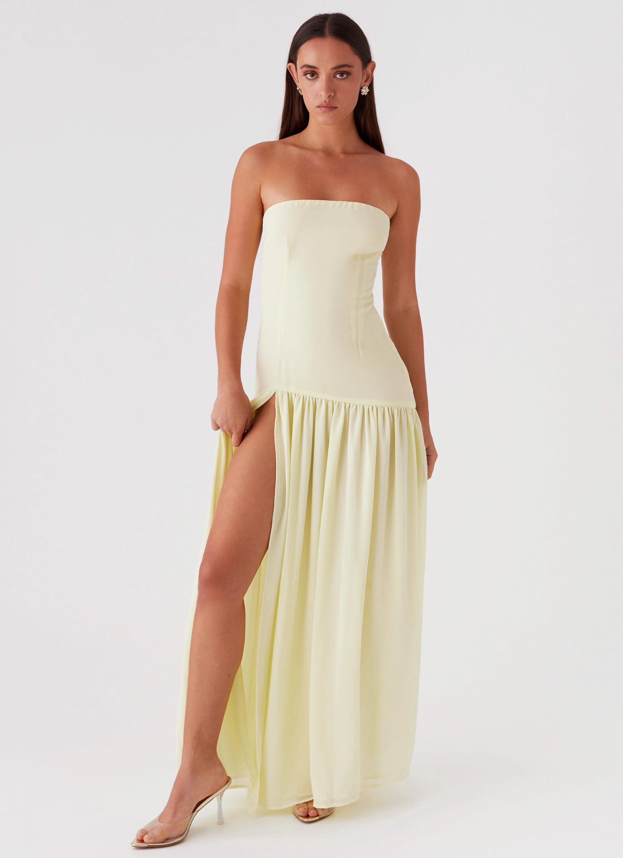 Eden Strapless Maxi Dress - Yellow Flowing Layers