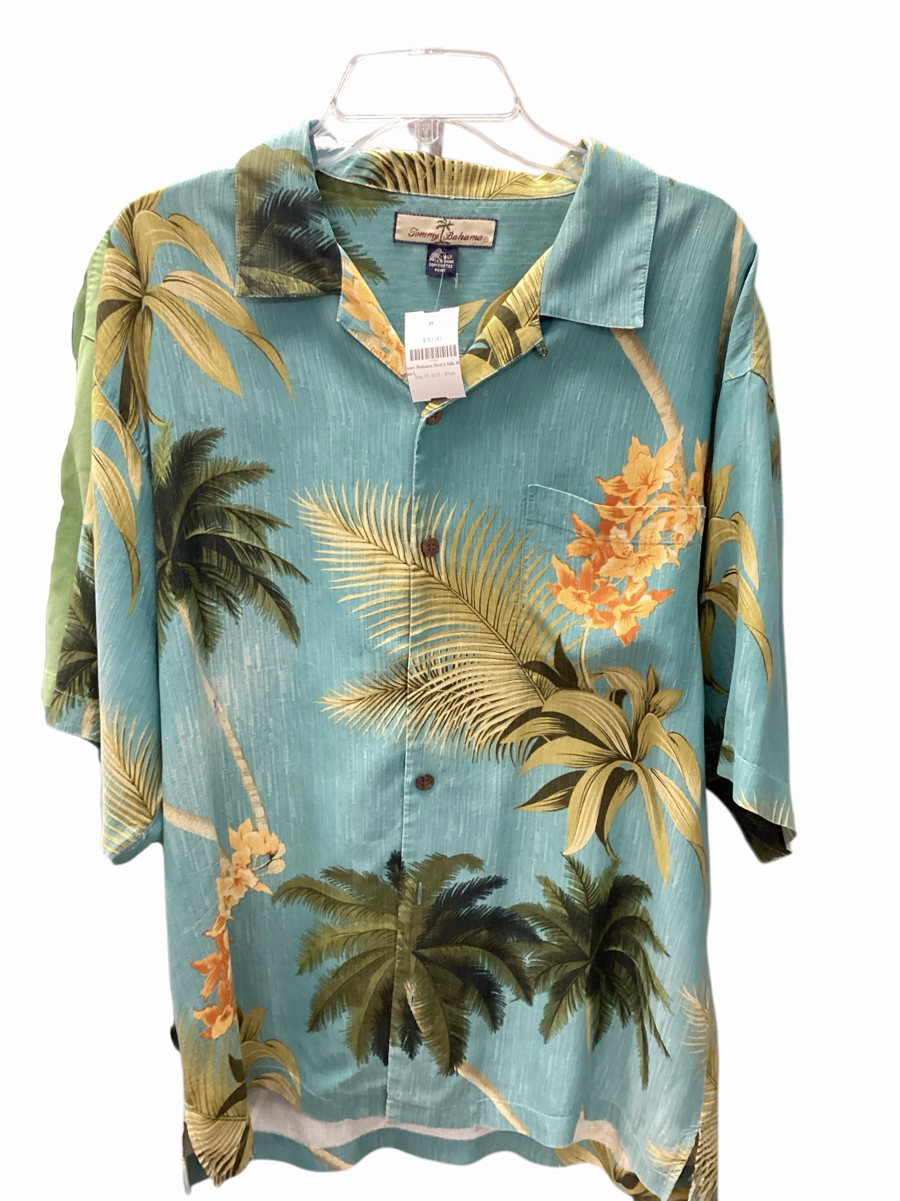 Tommy Bahama Men's Silk Shirt Aqua L Stylish Comfort