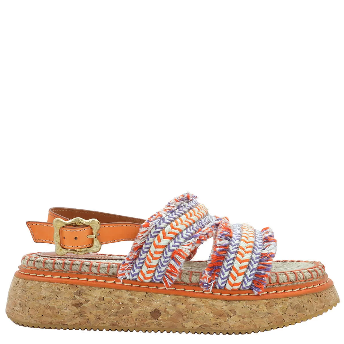 Zimmermann Ladies Orange Fringed Braided Espadrille Sandals Comfort Padding