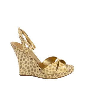 Block Heel Adjustable Kate Spade Ocelot Wedge Sandals in Gold Patent Leather