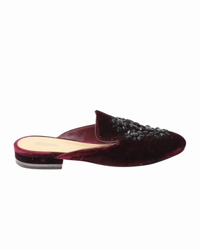 Comfy Footstep Easy Vibe Michael Kors Crystal-Embellished Slip-On Flat Mules in Burgundy Velvet
