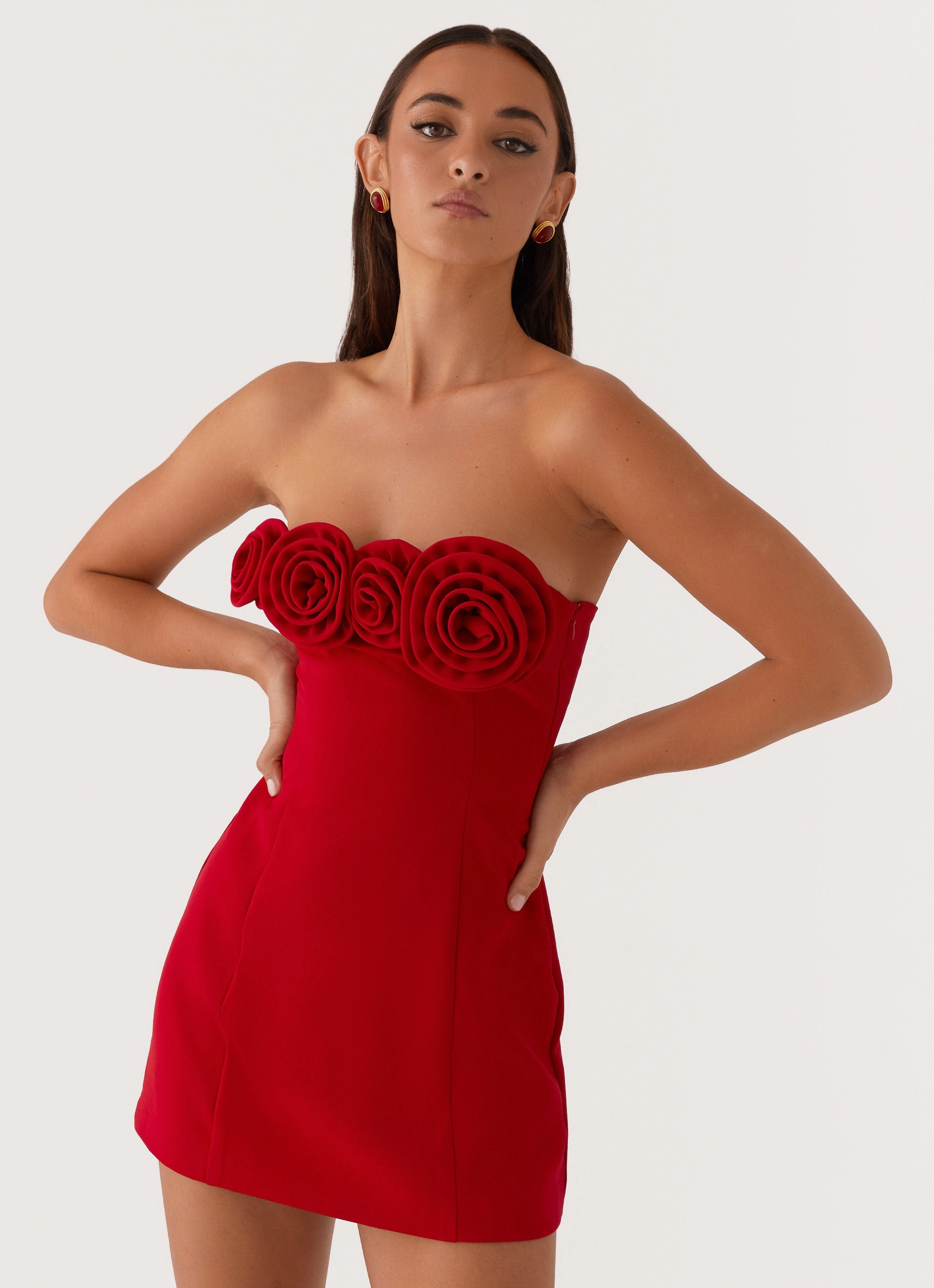 Patsie Strapless Mini Dress - Red Subtle Edge Casual Style Wear