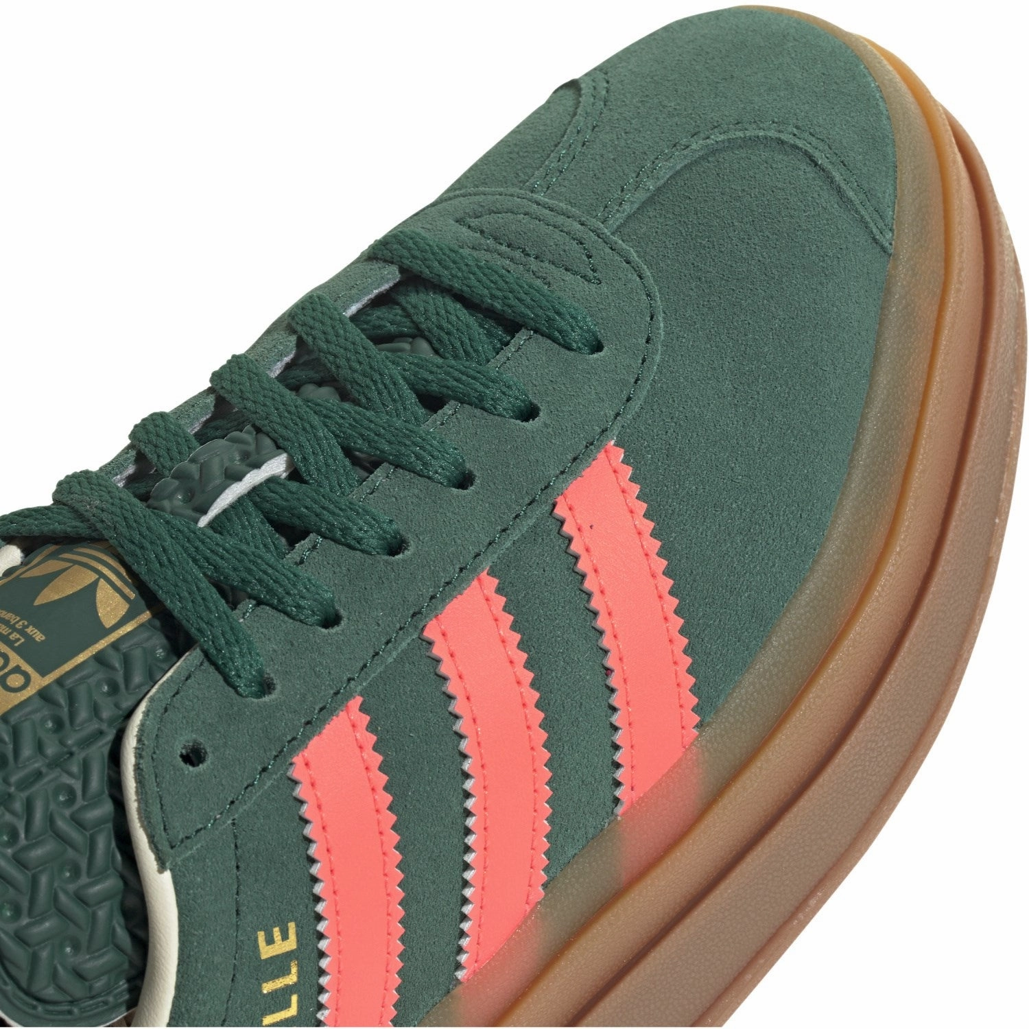 adidas Originals Collegiate Green/Signal Coral/Cream White Gazelle Bold J Sneakers Textured Tread Pattern Responsive Bounce Foam