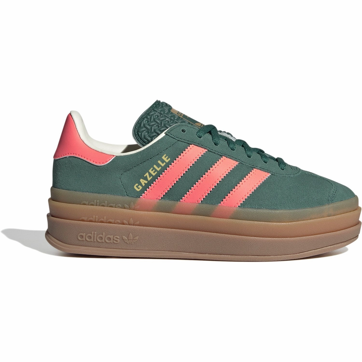 adidas Originals Collegiate Green/Signal Coral/Cream White Gazelle Bold J Sneakers Flexible Tread Anti Slip Rubber Outsole