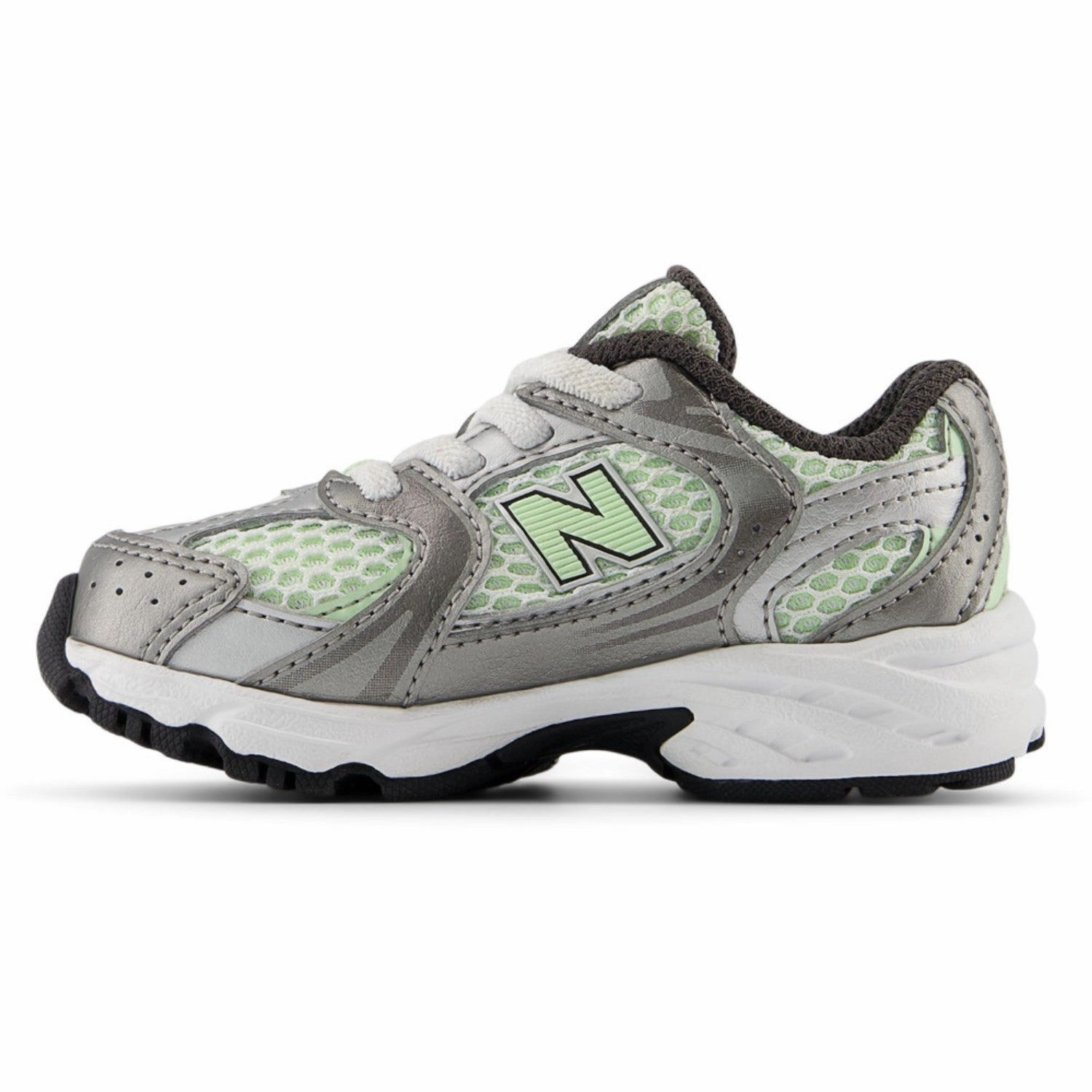 New Balance Dark Silver Metallic New Balance 530 Kids Bungee Lace Vegan Leather