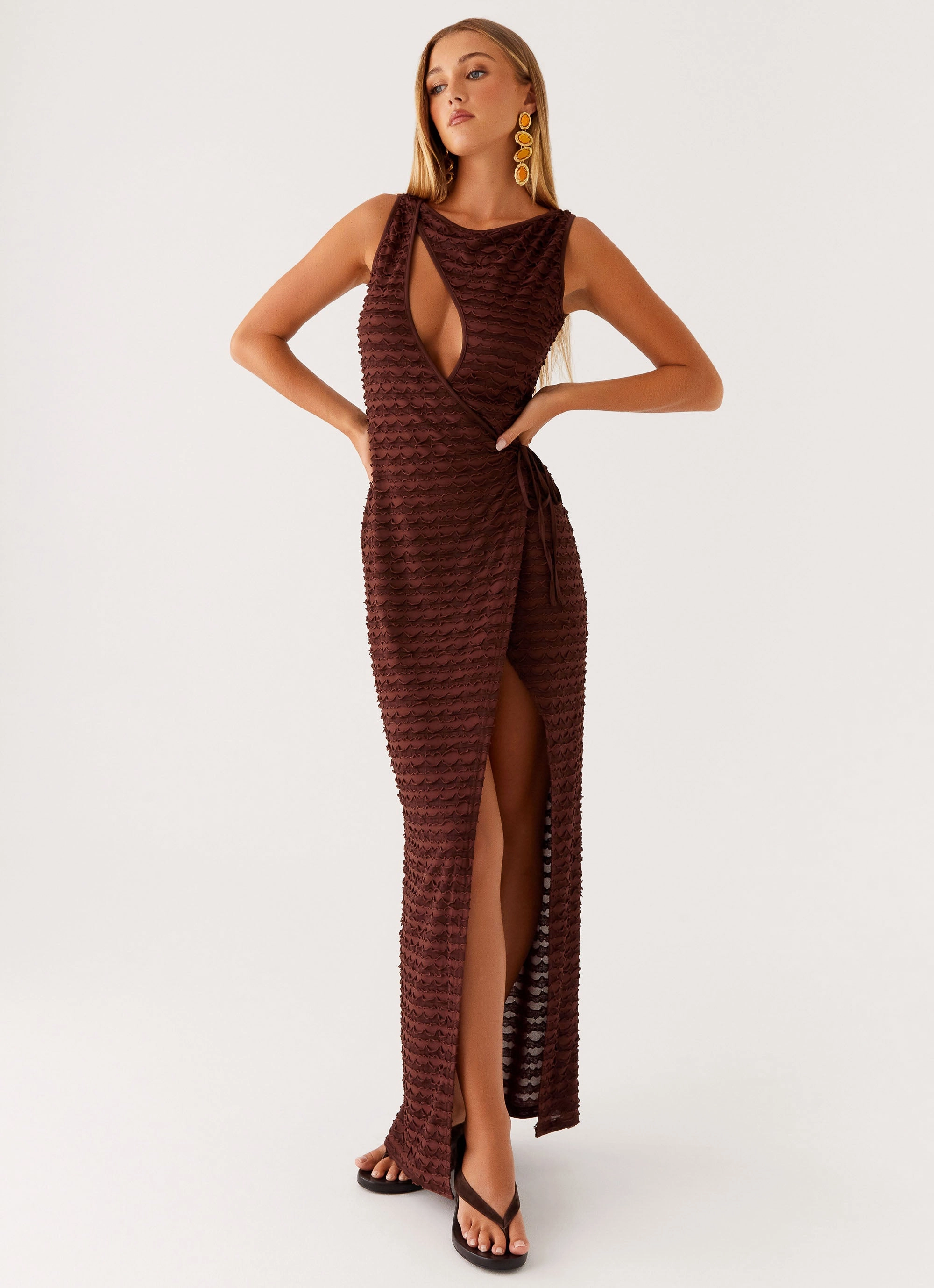 All Purpose Casual Comfort Sterling Wrap Maxi Dress - Chocolate