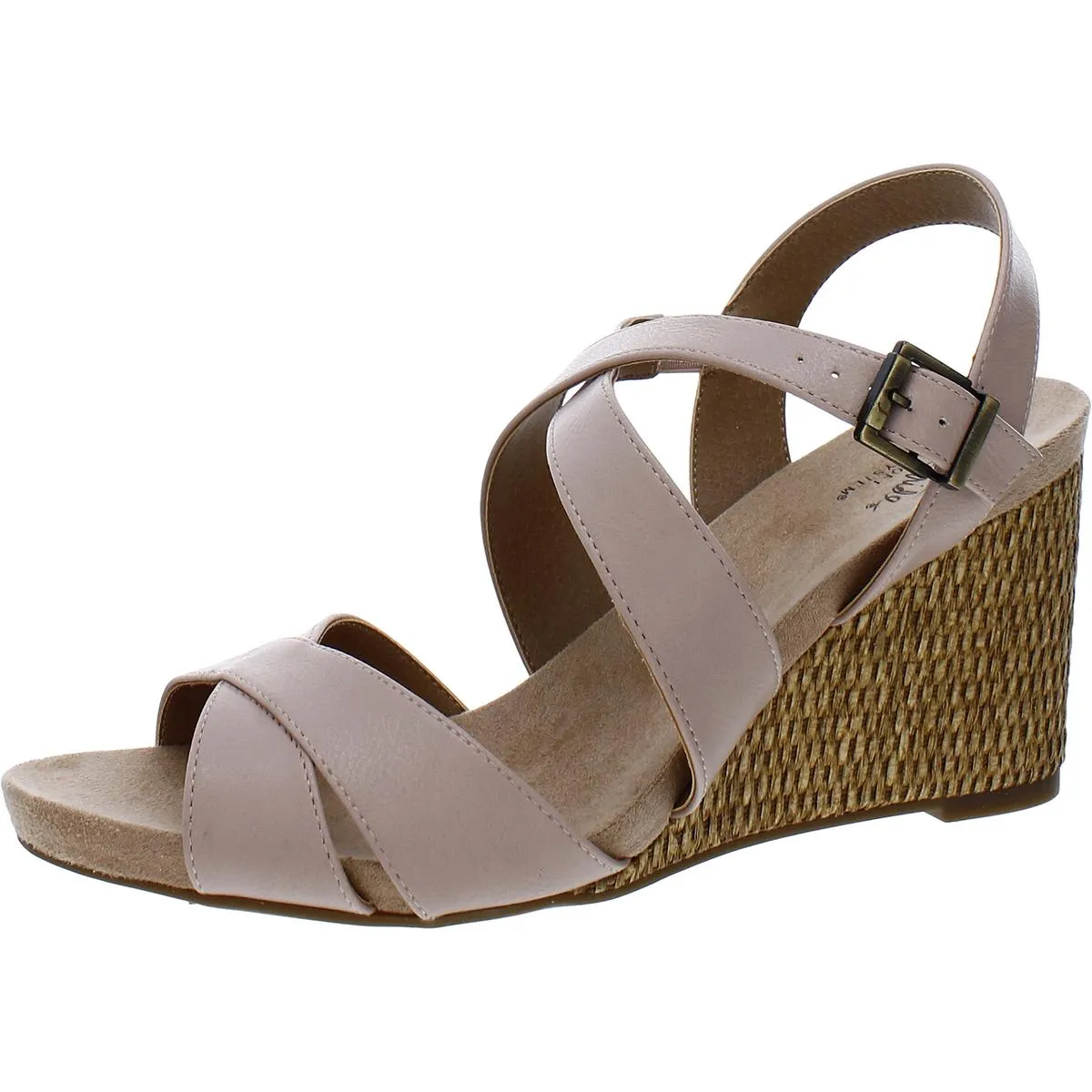 Harbor Womens Faux Leather Strappy Wedge Sandals Trendy Footwear