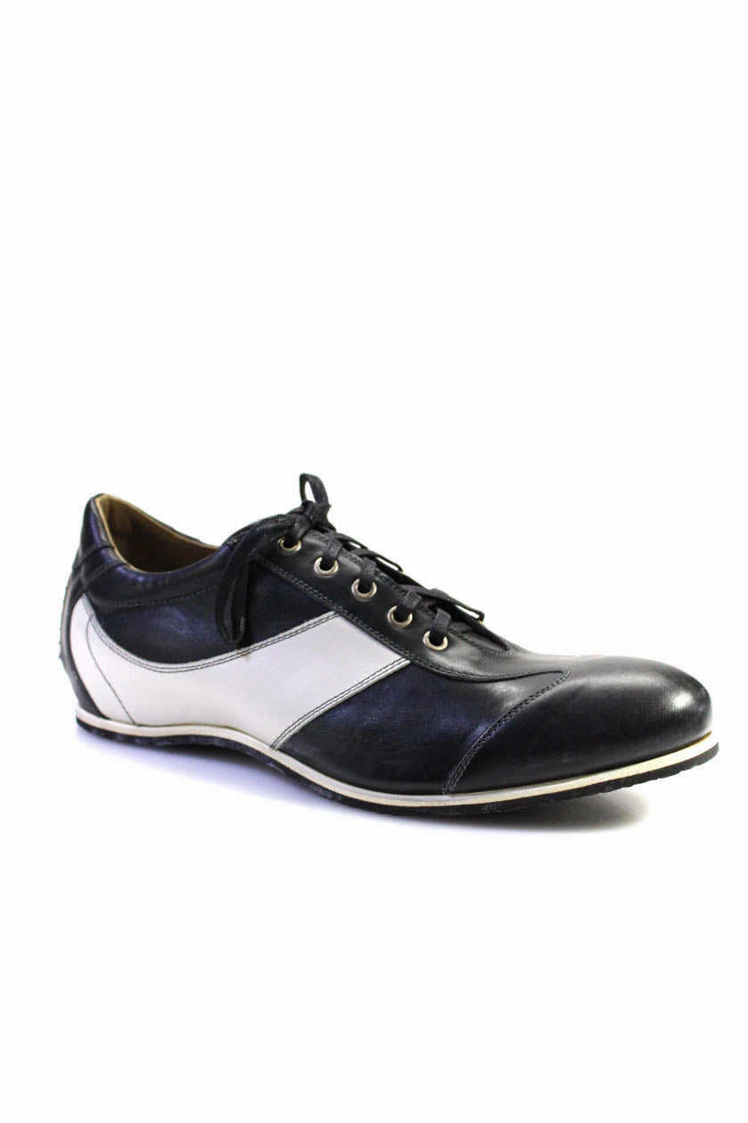 Soft Heel Durable heel counter Tardini Mens Leather Two Tone Lace Up Low Top Dress Shoes Navy White