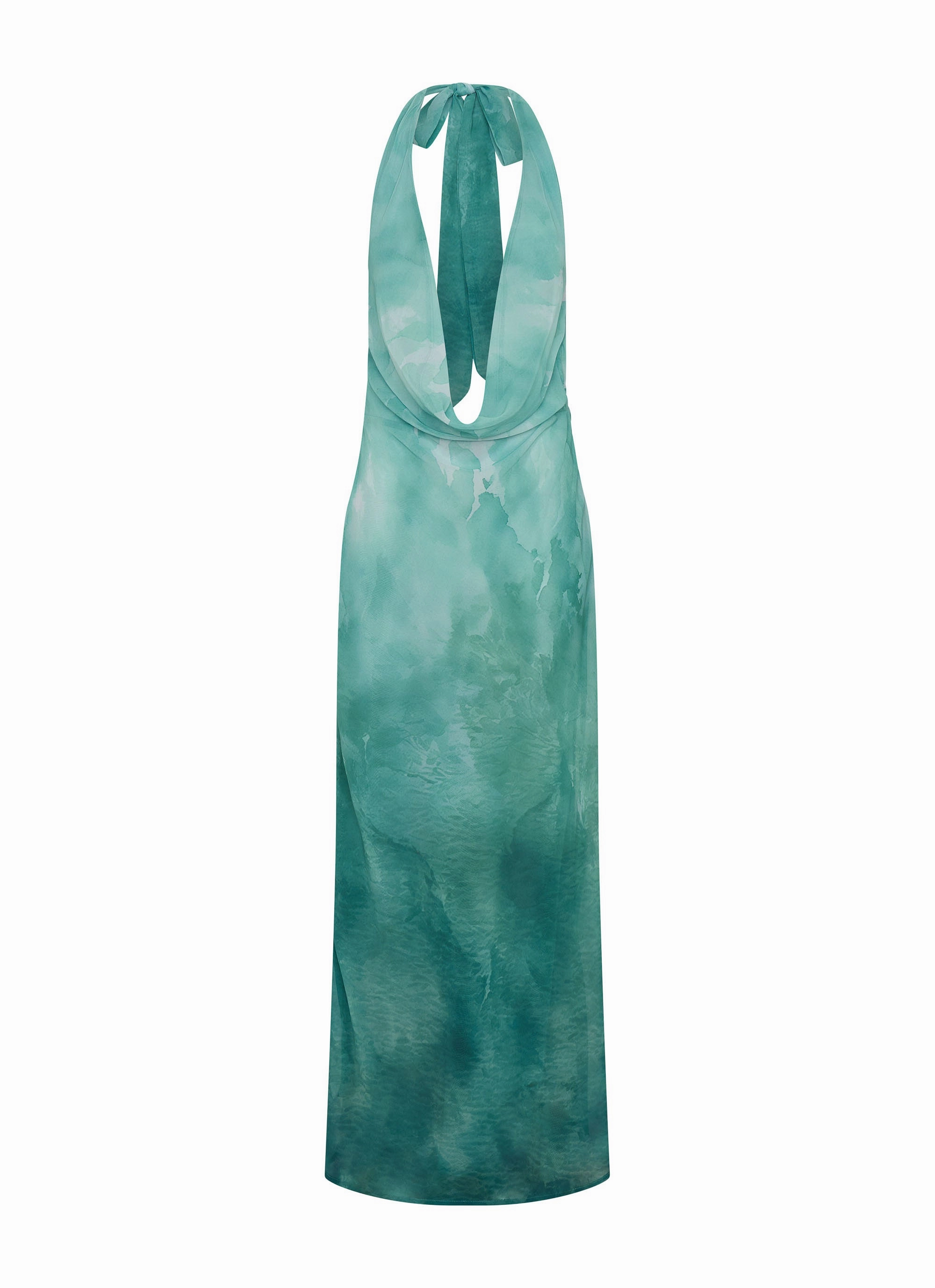 Durable-Fabric Nerissa Cowl Neck Maxi Dress - Green Tie Dye