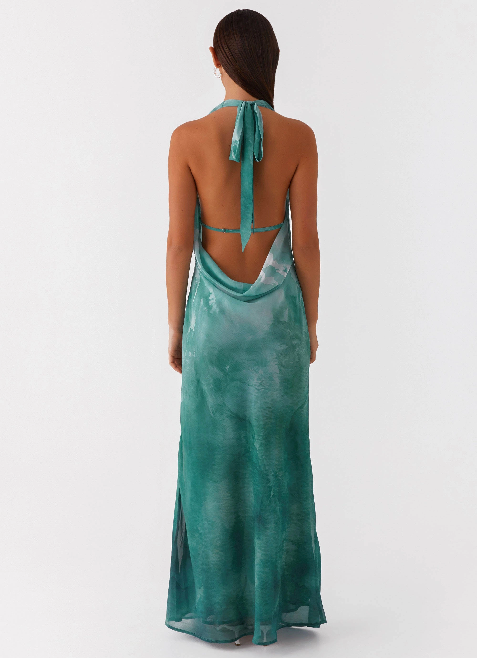 Nerissa Cowl Neck Maxi Dress - Green Tie Dye Functional Fit