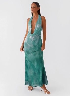 Sophisticated Look Nerissa Cowl Neck Maxi Dress - Green Tie Dye