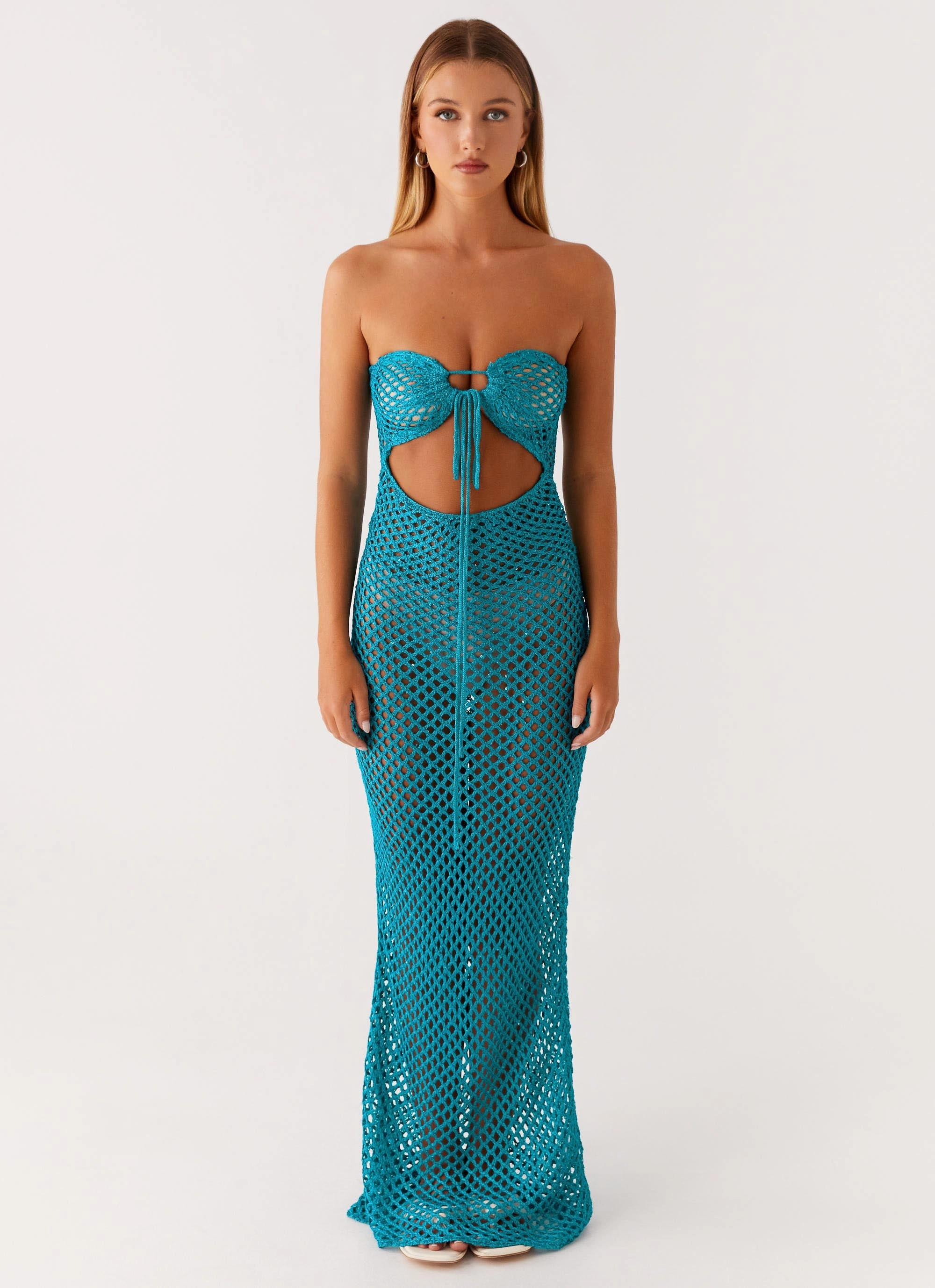 Holiday Wear Sun Kissed Crochet Maxi Dress - Blue