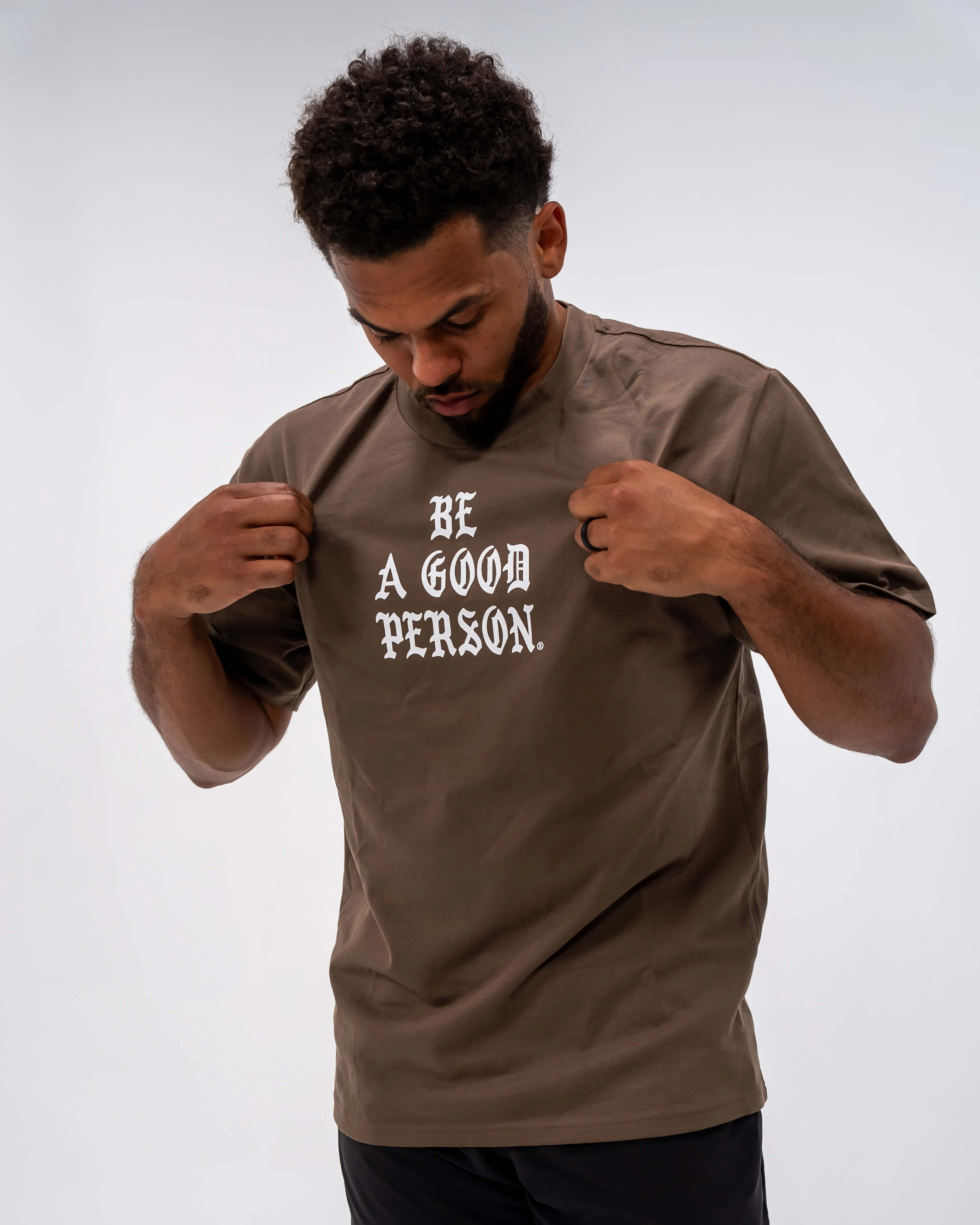 Easy Fit LayeredSleeveConstruction Saint Script Heavyweight Box T-Shirt - Brown